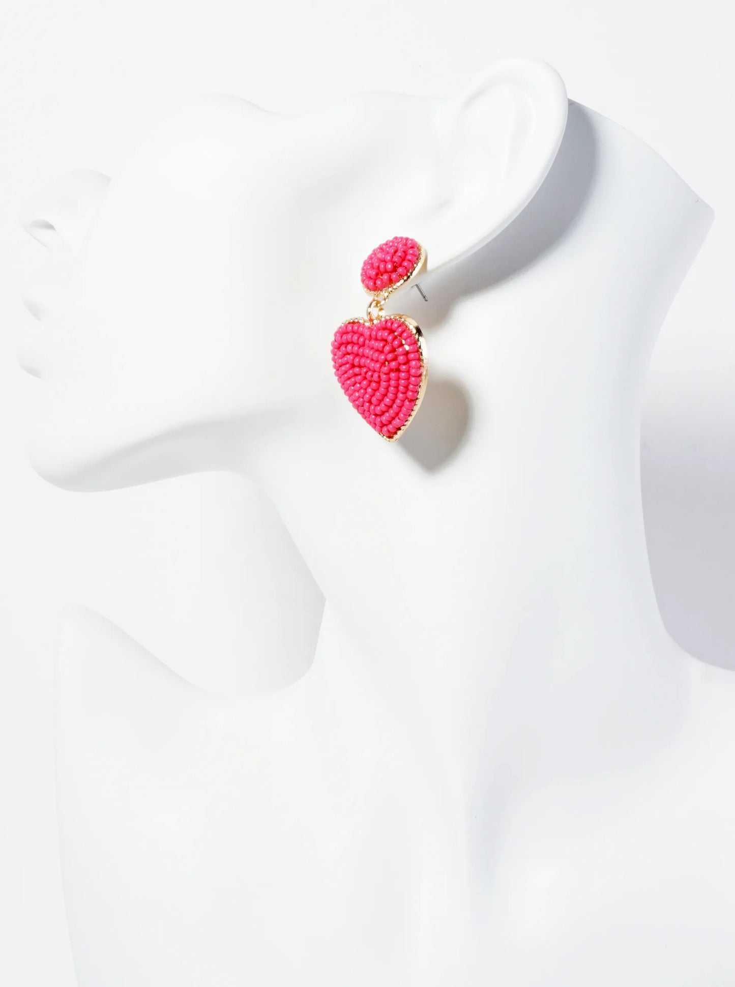 Seed Beaded Heart Drop Dangle Post Earrings