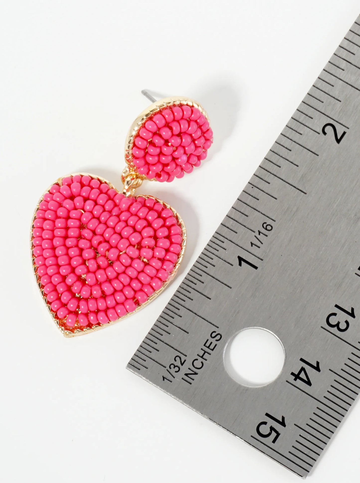 Seed Beaded Heart Drop Dangle Post Earrings