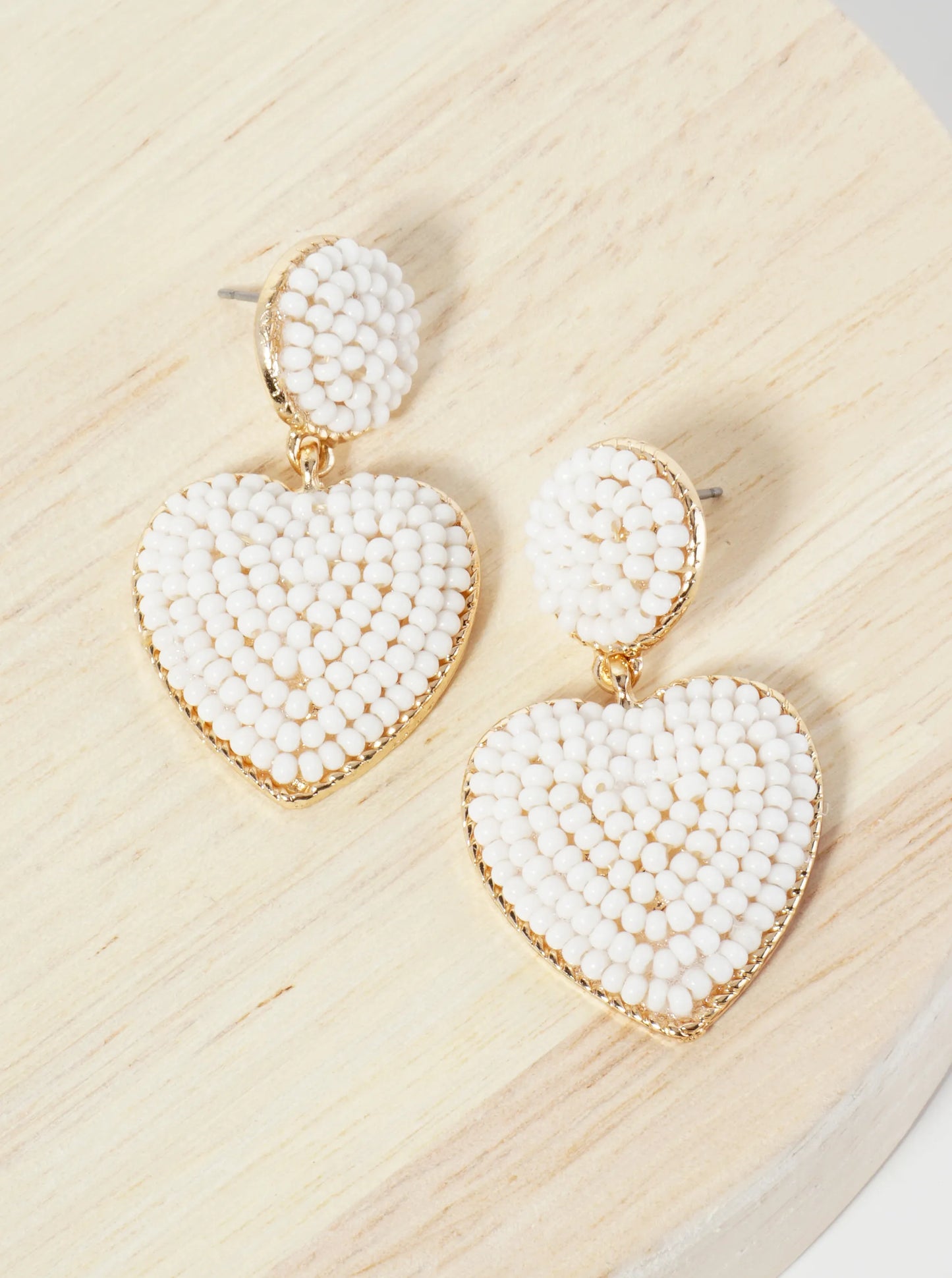 Seed Beaded Heart Drop Dangle Post Earrings