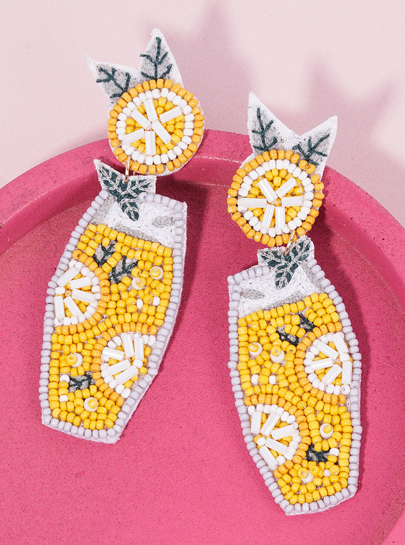 Seed Beaded Lemon Cocktail Dangle Post Earrings