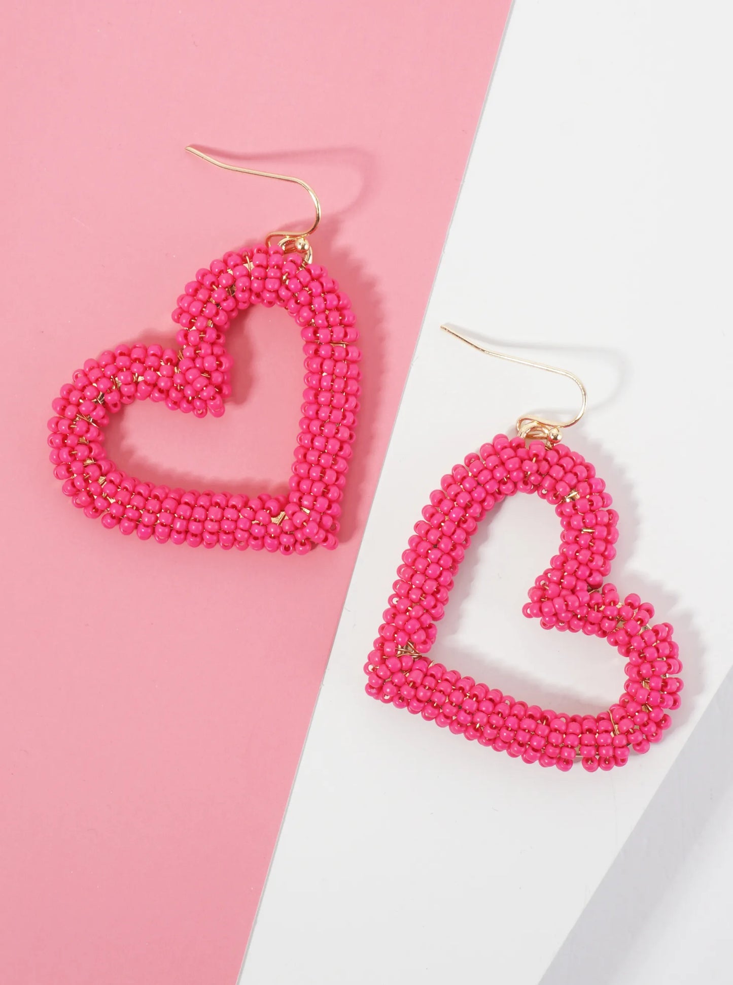 Seed Beaded Sideways Heart Drop Dangle Earrings