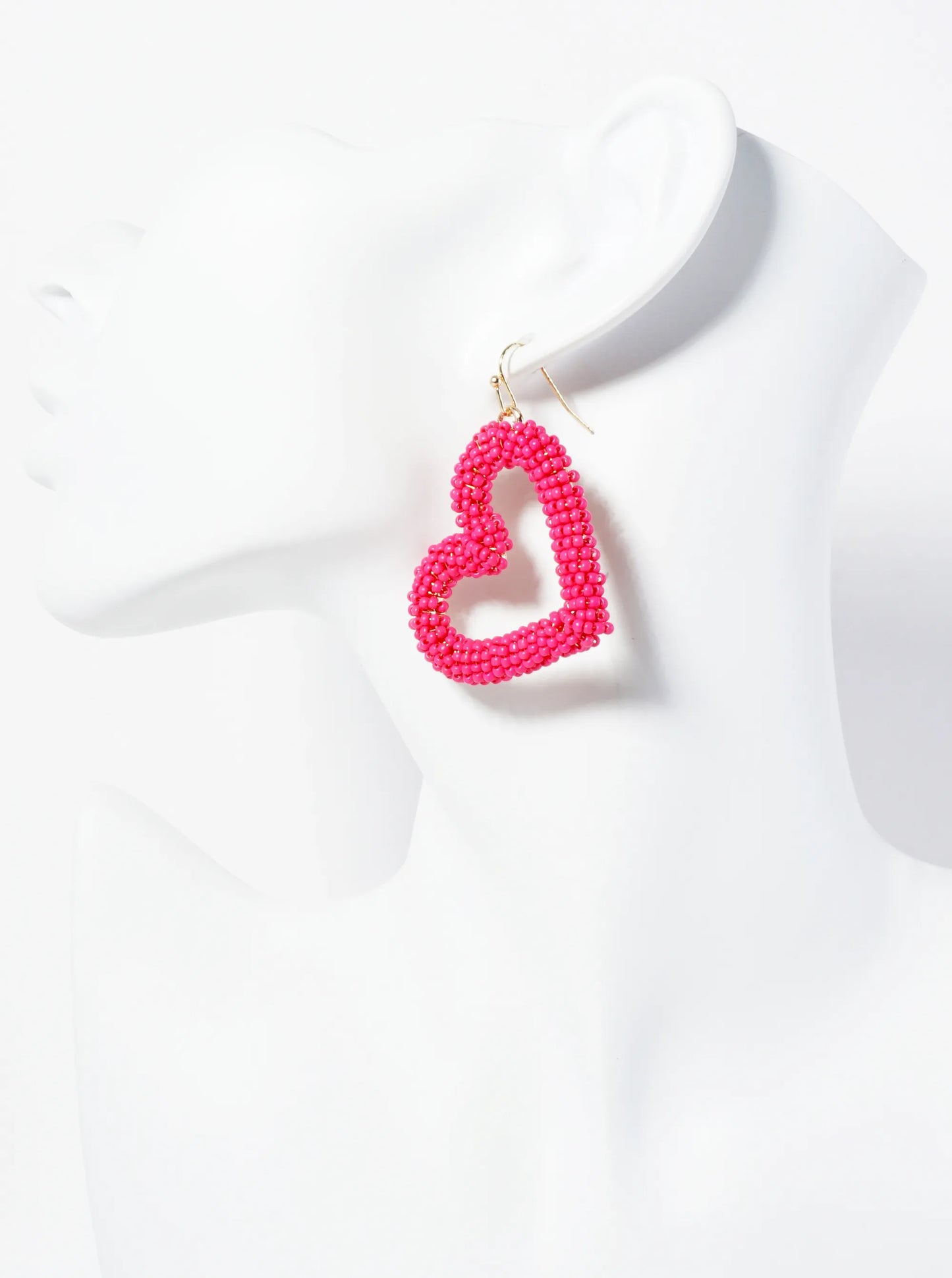 Seed Beaded Sideways Heart Drop Dangle Earrings
