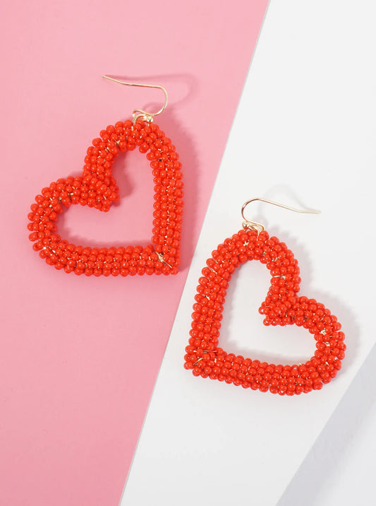 Seed Beaded Sideways Heart Drop Dangle Earrings