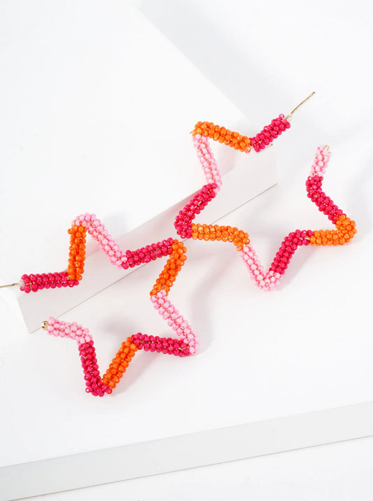 Seed-Beaded Star-Shaped 60mm Open Hoop Earrings