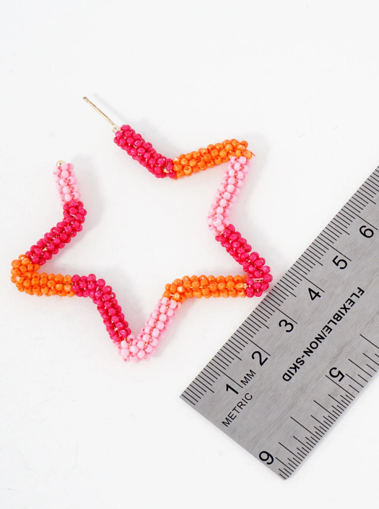 Seed-Beaded Star-Shaped 60mm Open Hoop Earrings