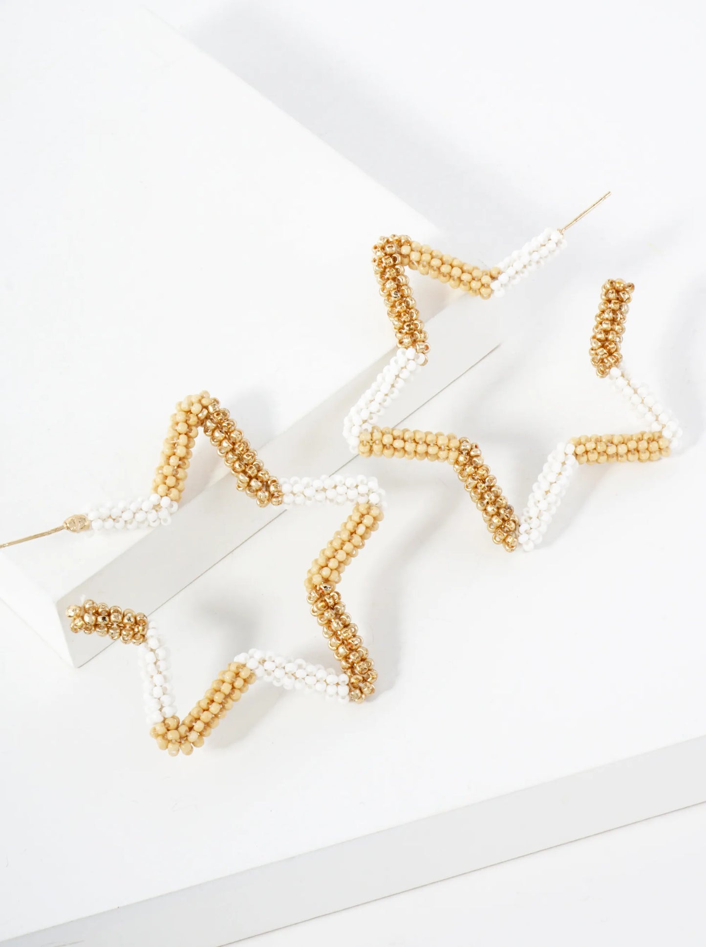 Seed-Beaded Star-Shaped 60mm Open Hoop Earrings