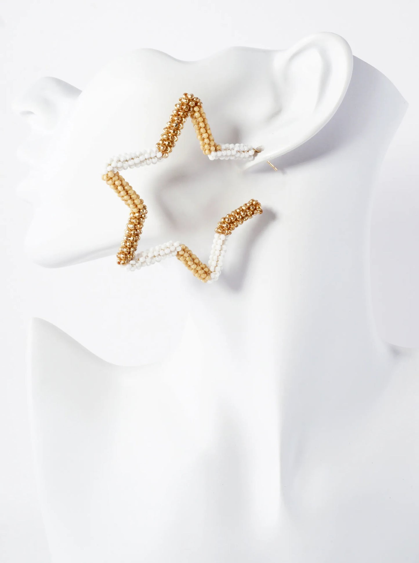 Seed-Beaded Star-Shaped 60mm Open Hoop Earrings