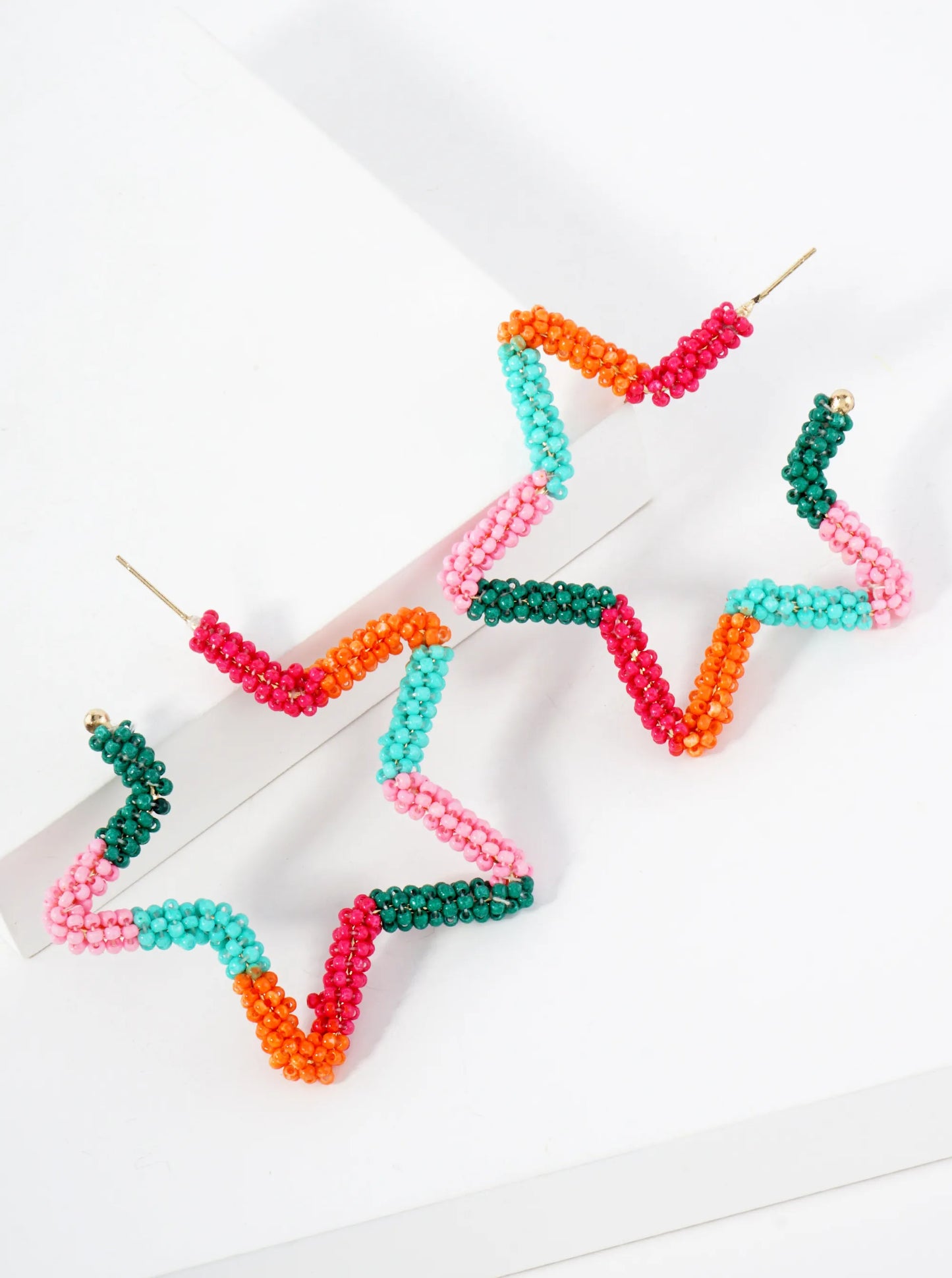 Seed-Beaded Star-Shaped 60mm Open Hoop Earrings