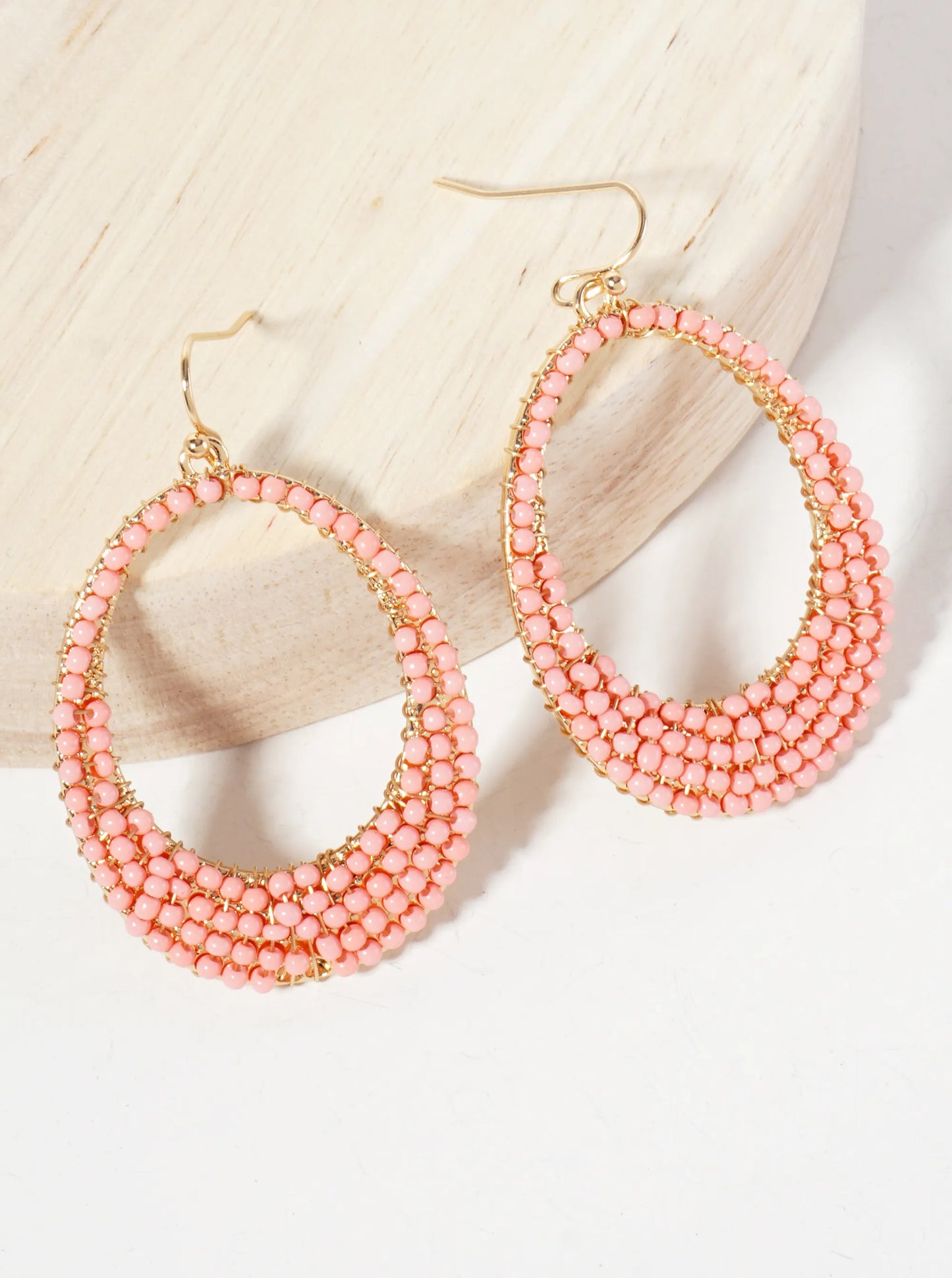 Seed-Beaded Tapered Oval Dangle Earrings
