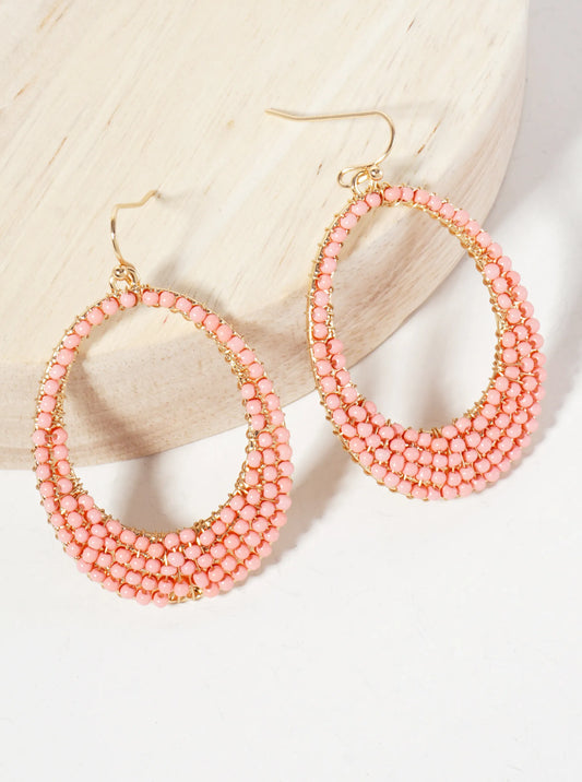 Seed-Beaded Tapered Oval Dangle Earrings