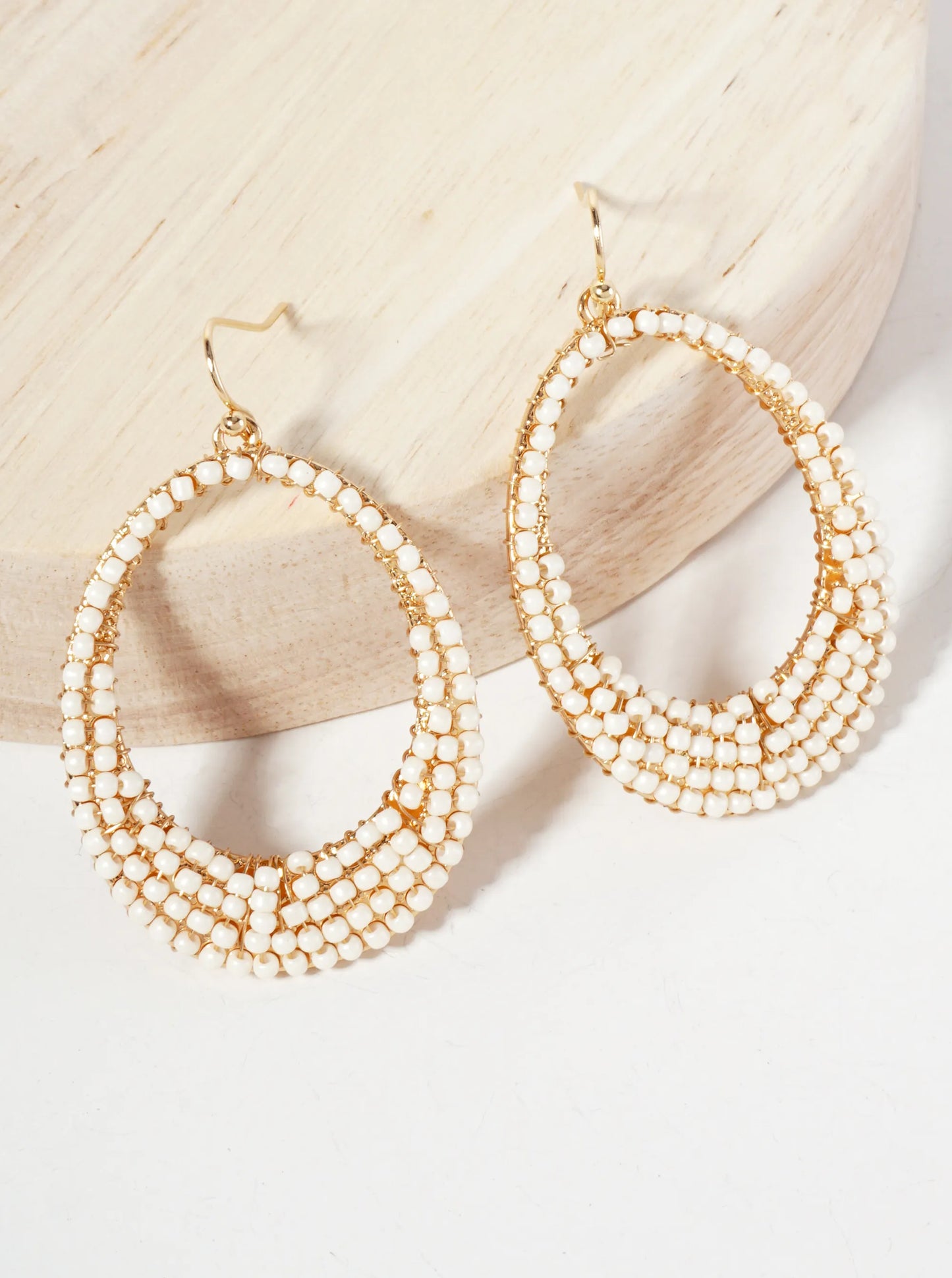 Seed-Beaded Tapered Oval Dangle Earrings