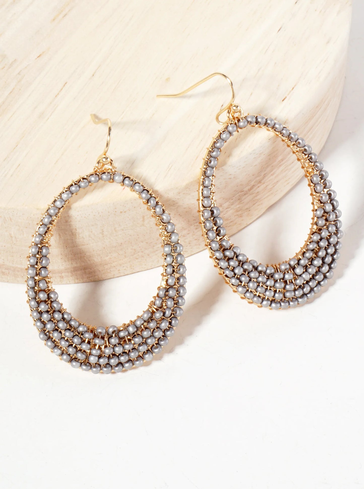 Seed-Beaded Tapered Oval Dangle Earrings