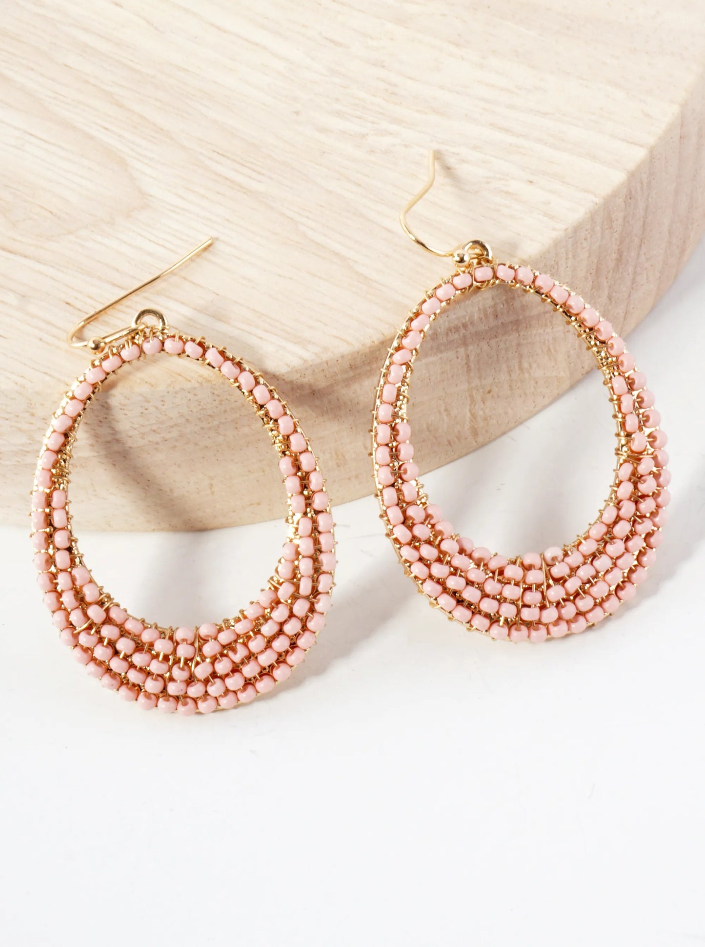 Seed-Beaded Tapered Oval Dangle Earrings