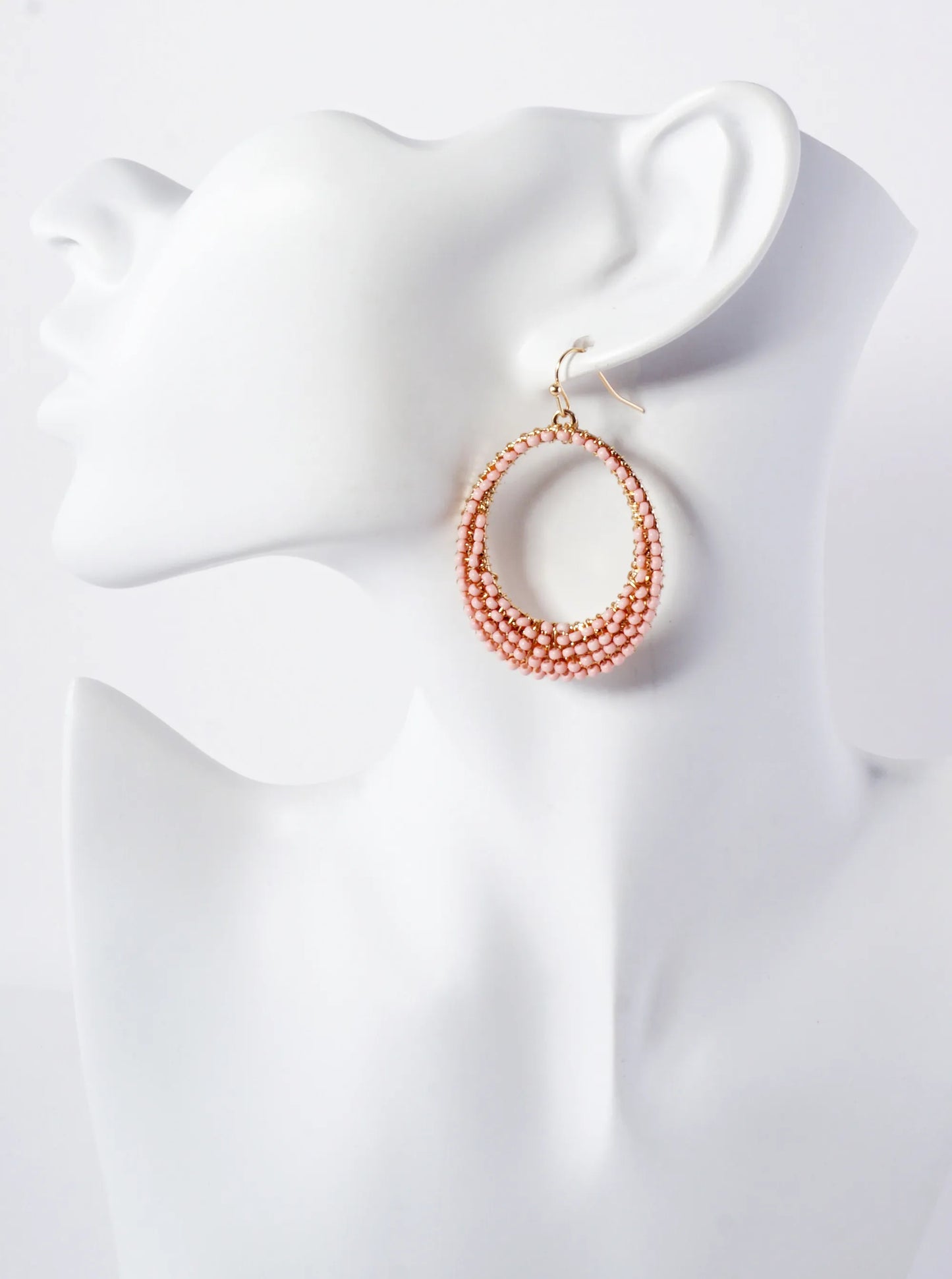 Seed-Beaded Tapered Oval Dangle Earrings