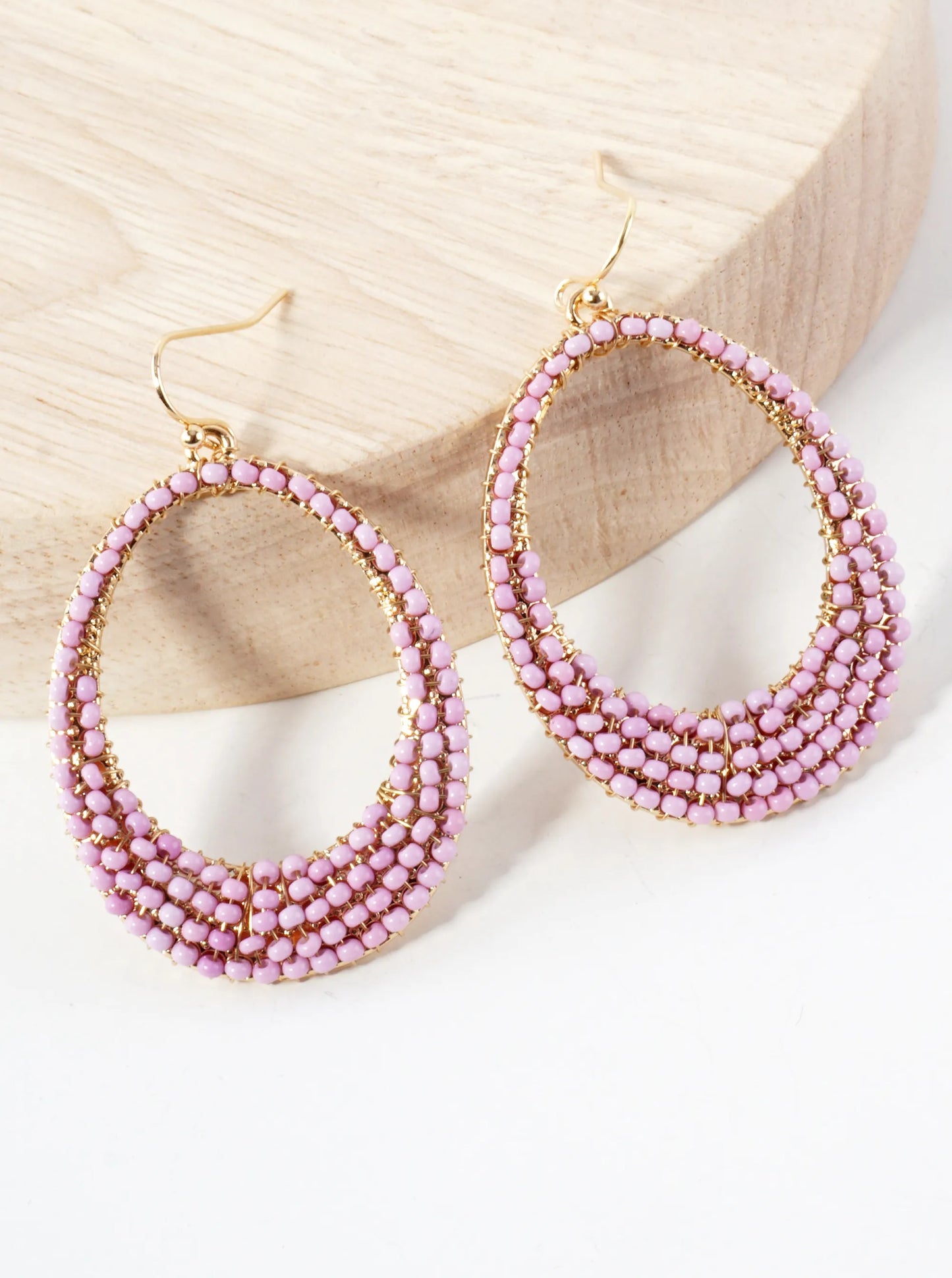 Seed-Beaded Tapered Oval Dangle Earrings