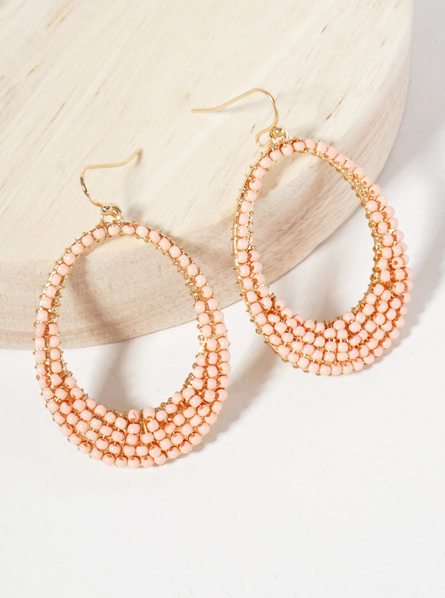 Seed-Beaded Tapered Oval Dangle Earrings