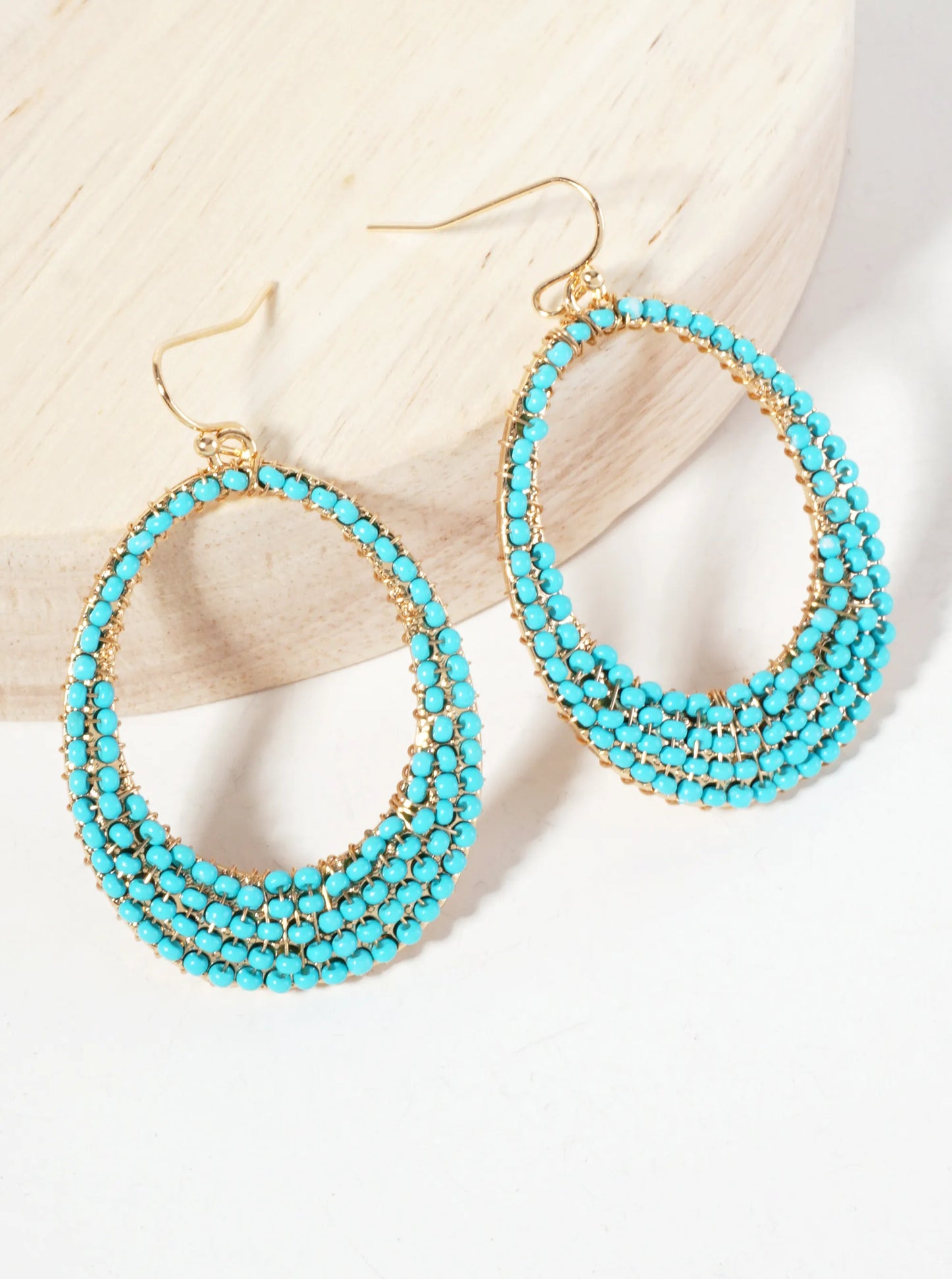 Seed-Beaded Tapered Oval Dangle Earrings