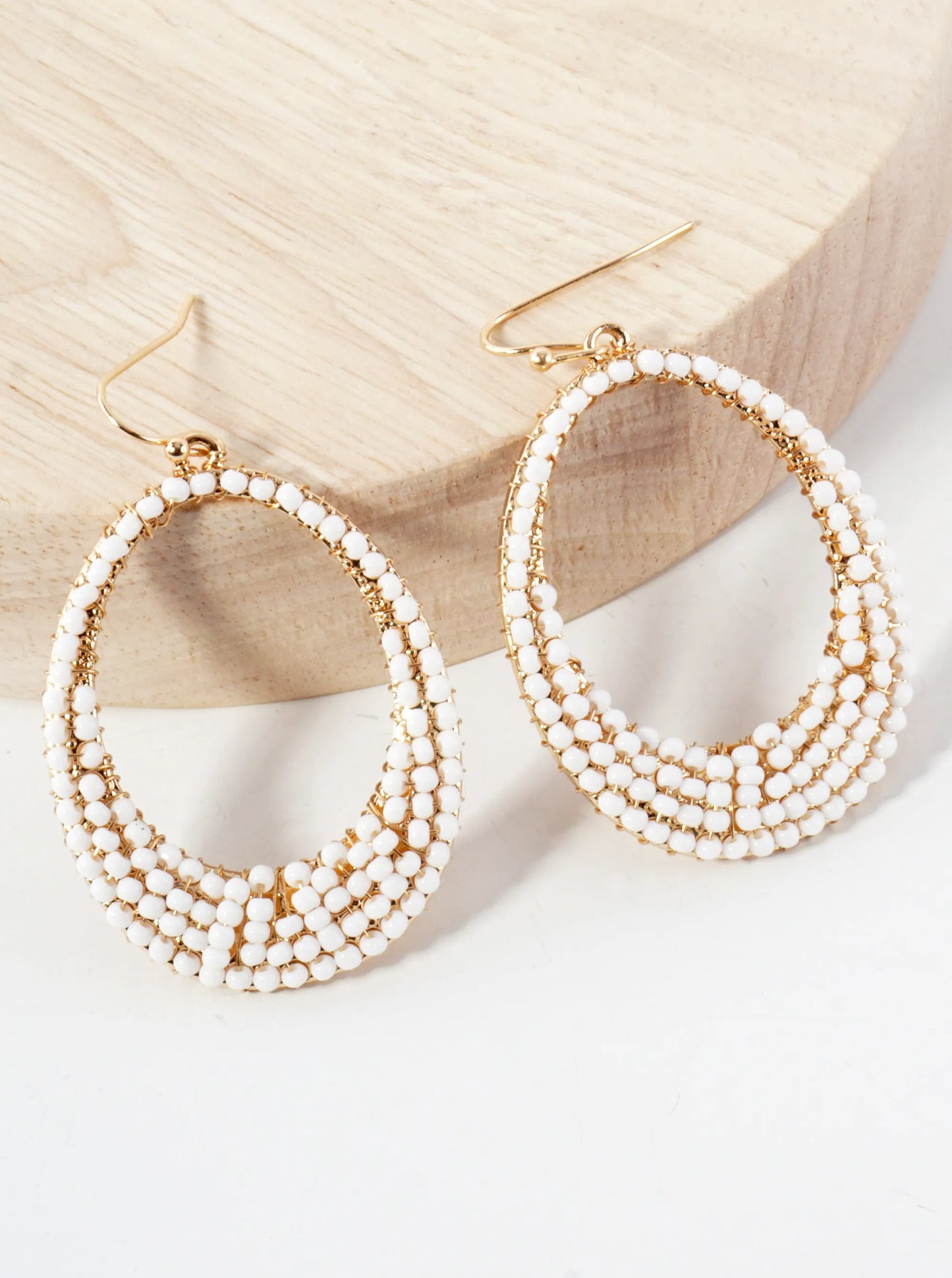 Seed-Beaded Tapered Oval Dangle Earrings
