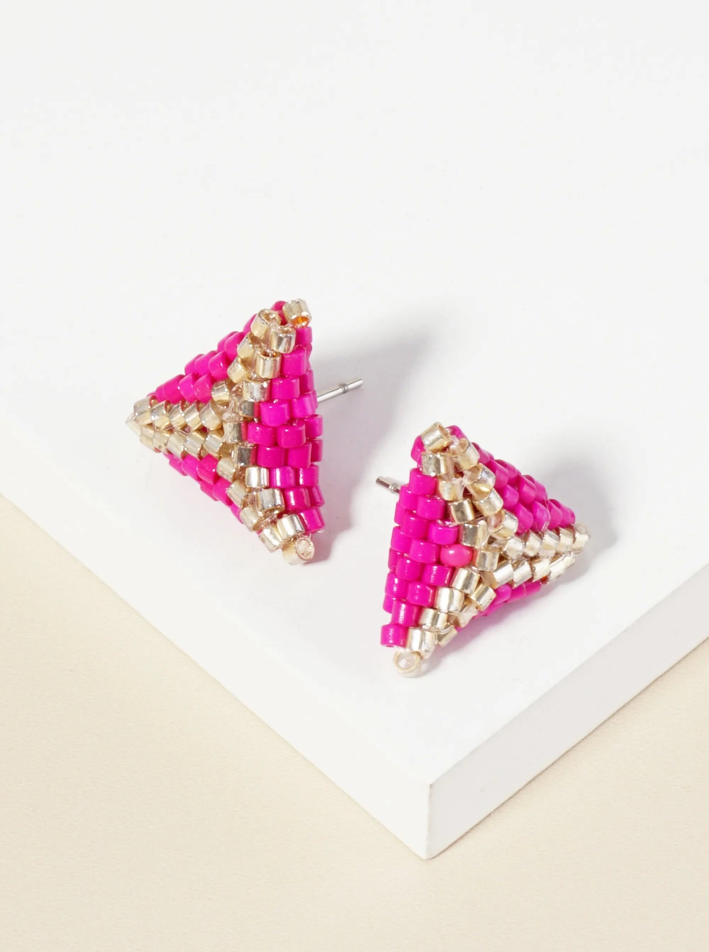 Seed Beaded Triangle Stud Earrings