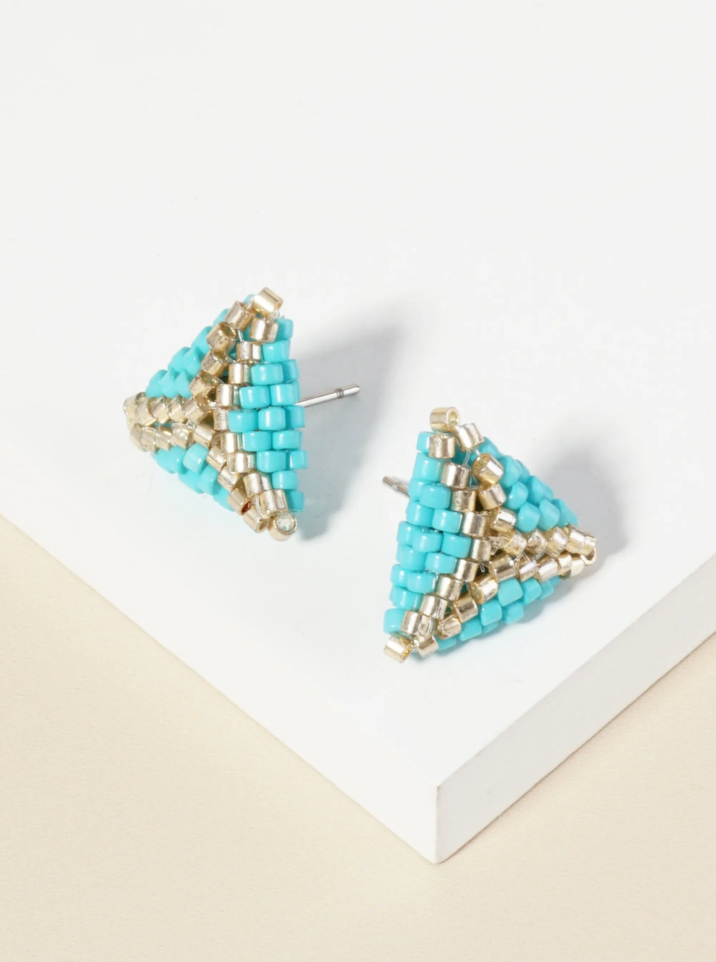 Seed Beaded Triangle Stud Earrings