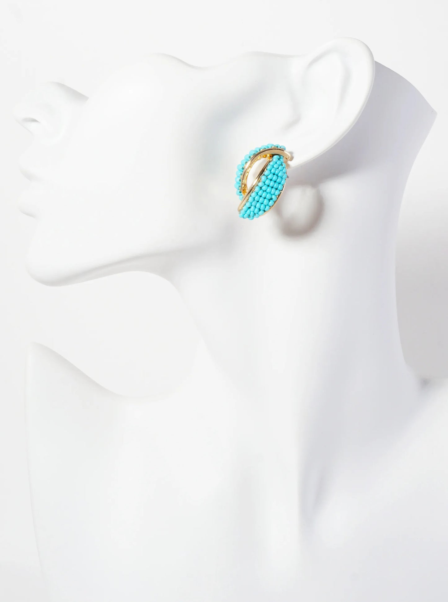 Seed-Beaded Two Overlapping Marquise Shapes Stud Earrings
