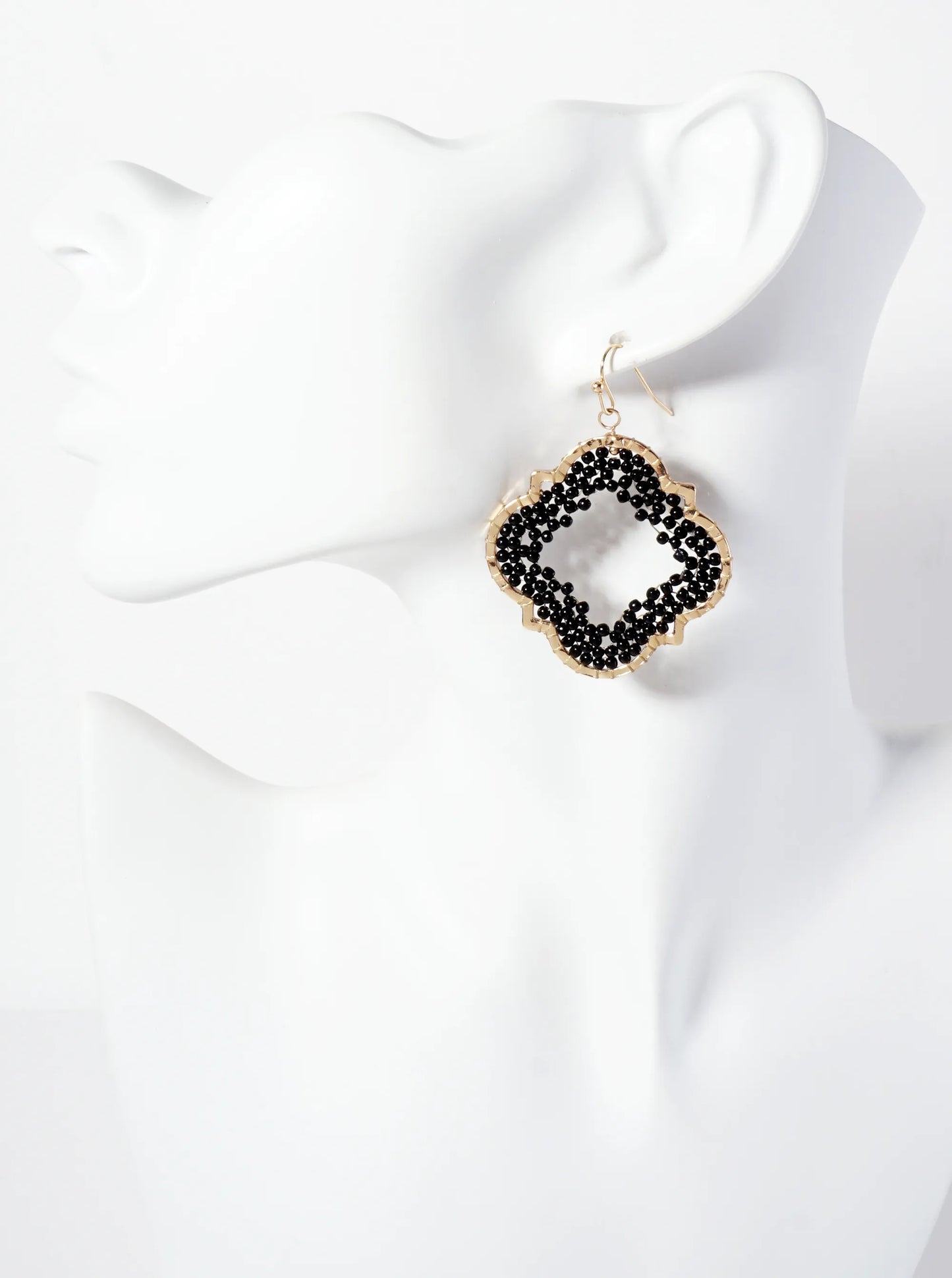 Seed-Beads Thread-Wrapped Quatrefoil Dangle Earrings