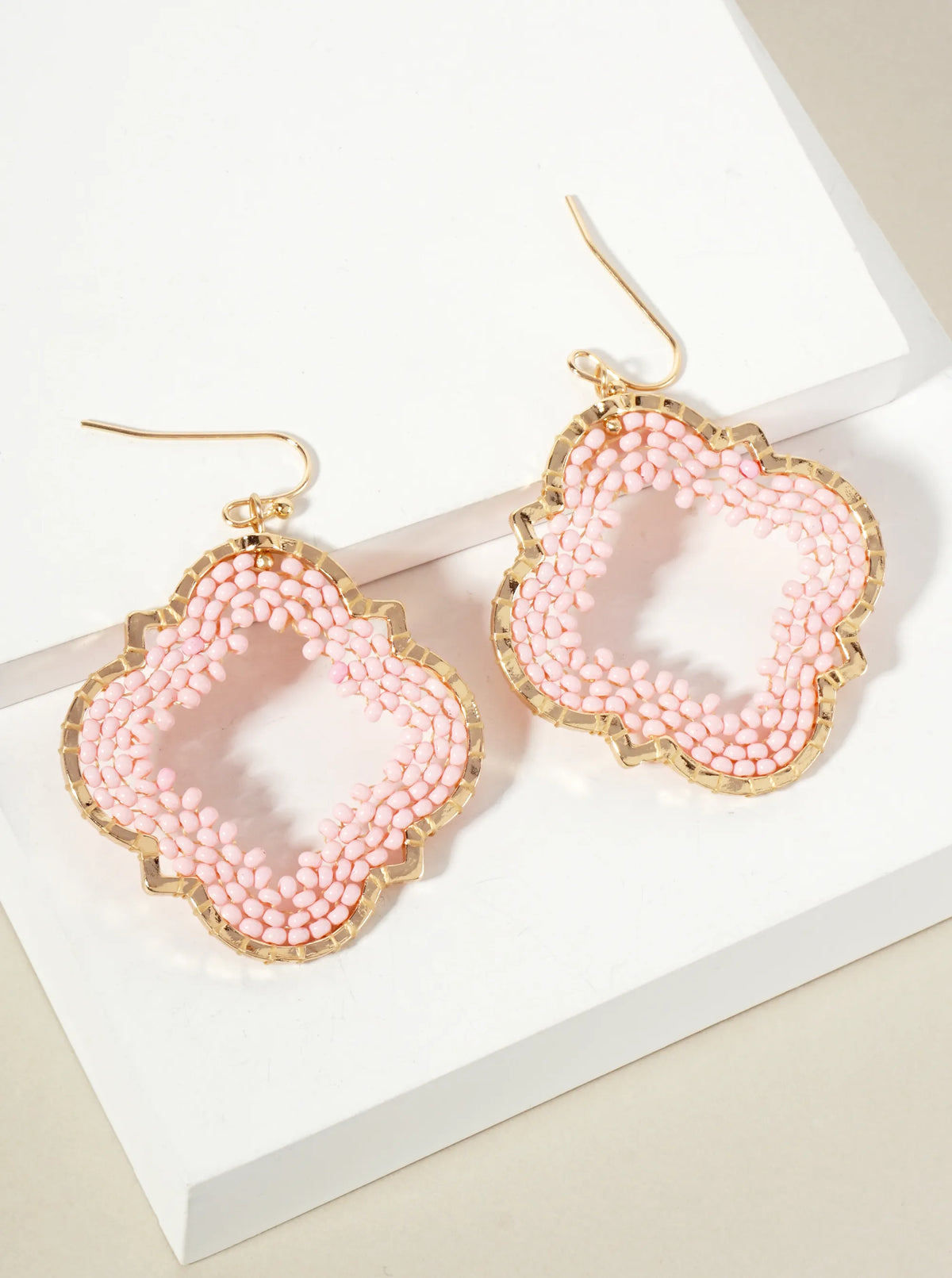 Seed-Beads Thread-Wrapped Quatrefoil Dangle Earrings