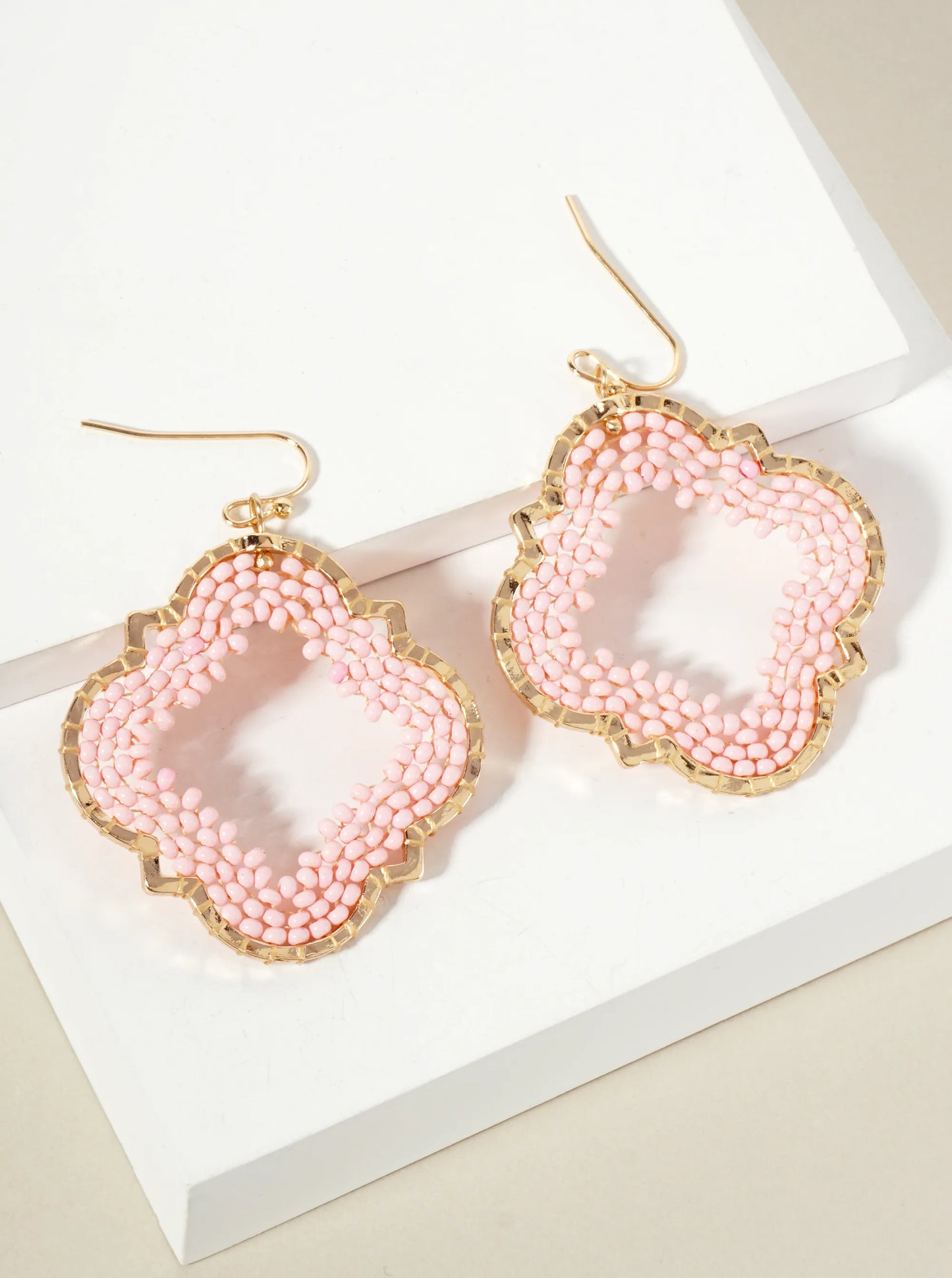 Seed-Beads Thread-Wrapped Quatrefoil Dangle Earrings