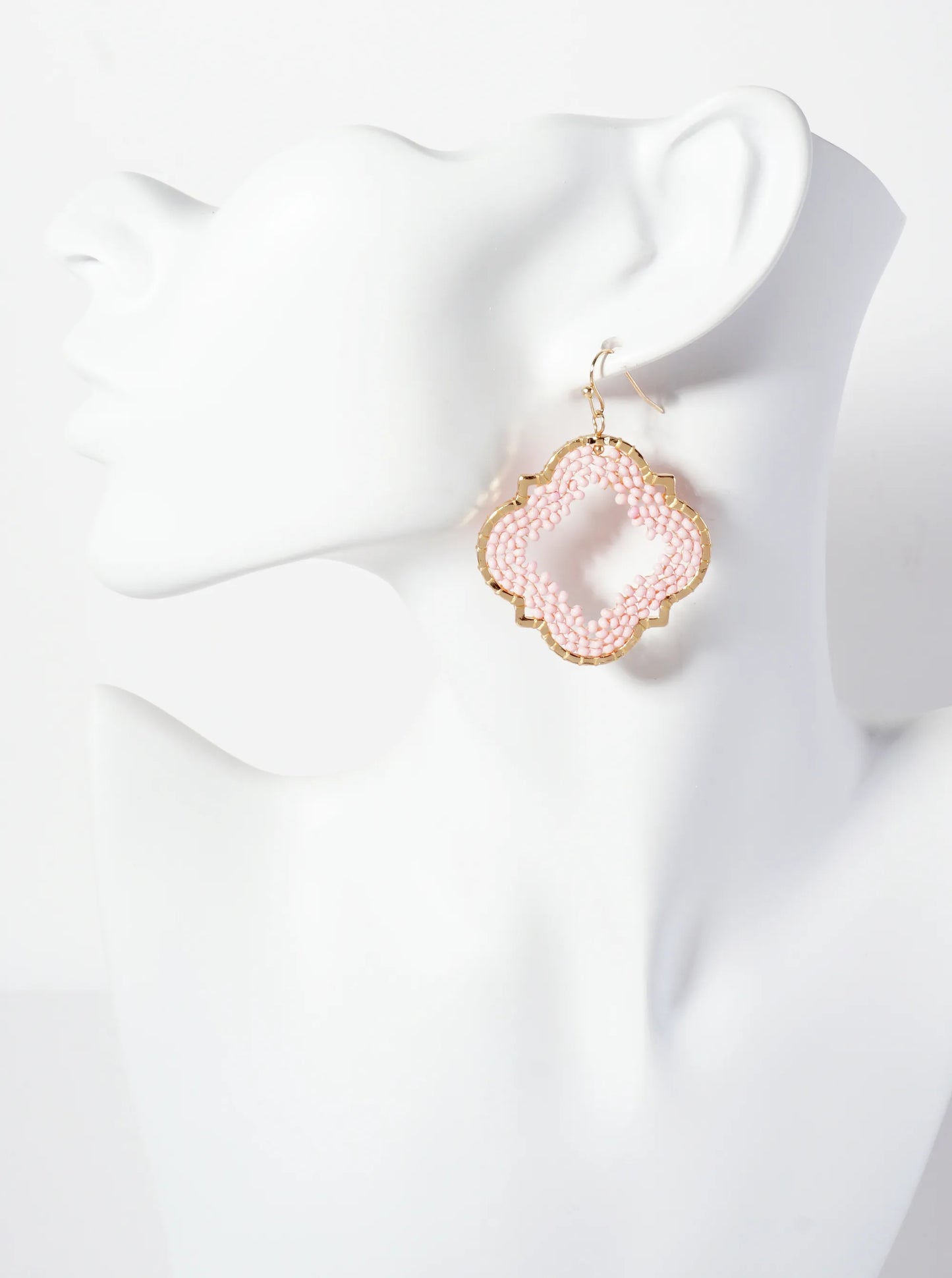 Seed-Beads Thread-Wrapped Quatrefoil Dangle Earrings