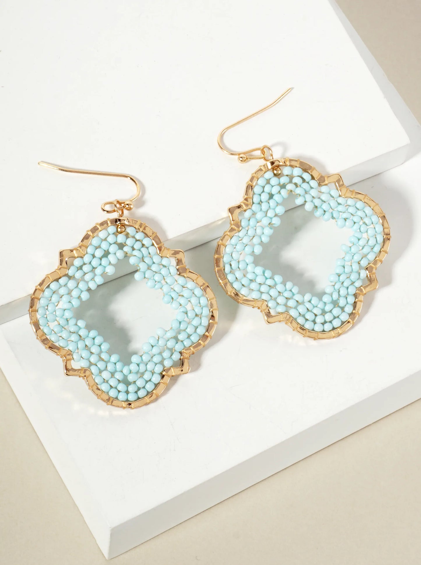 Seed-Beads Thread-Wrapped Quatrefoil Dangle Earrings