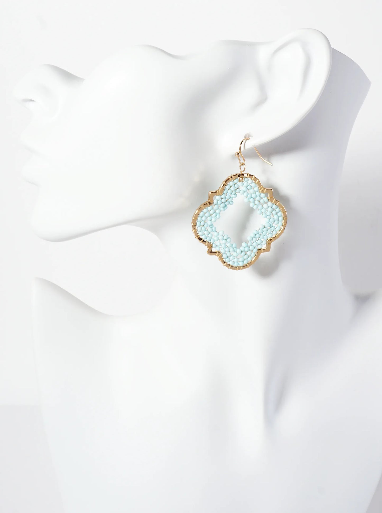 Seed-Beads Thread-Wrapped Quatrefoil Dangle Earrings