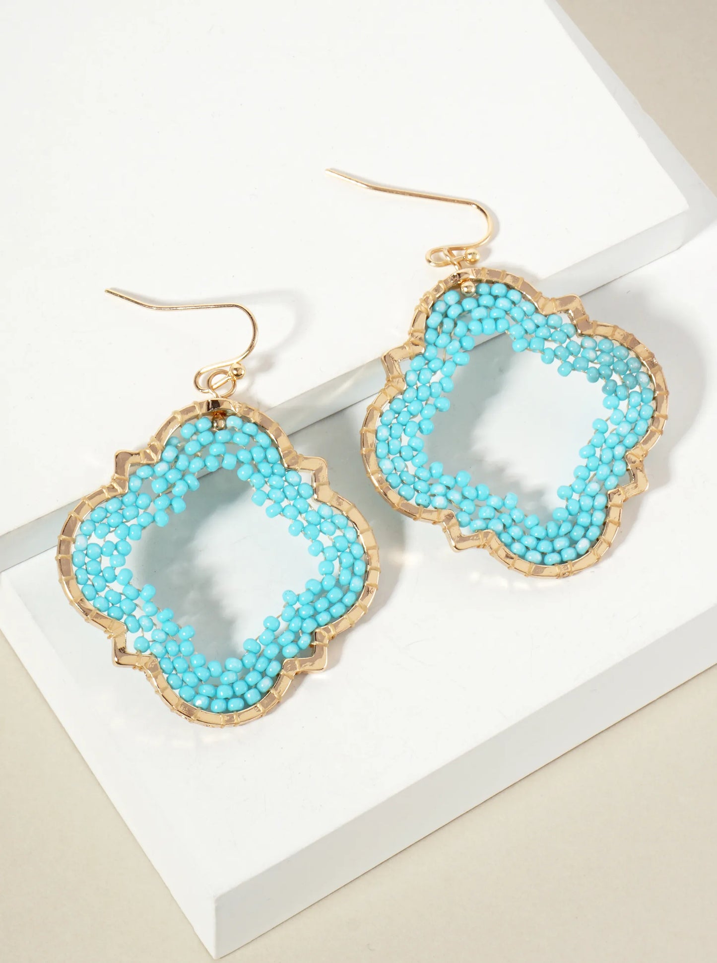Seed-Beads Thread-Wrapped Quatrefoil Dangle Earrings