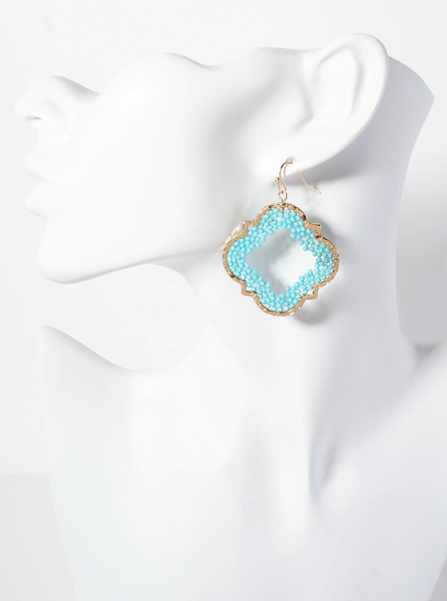 Seed-Beads Thread-Wrapped Quatrefoil Dangle Earrings