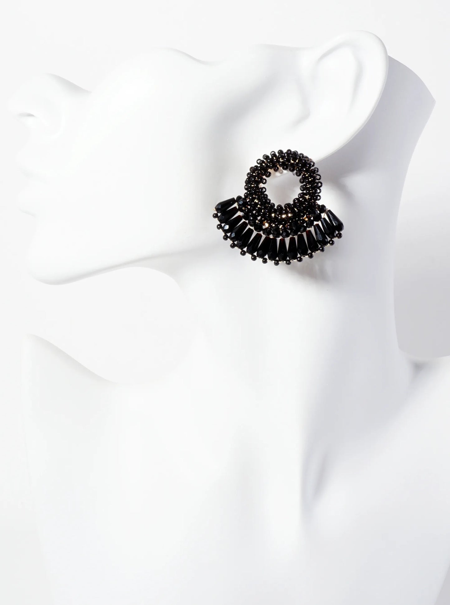 Seed Beads Wire-Wrapped Circle With Angular Beads Fringe Earrings