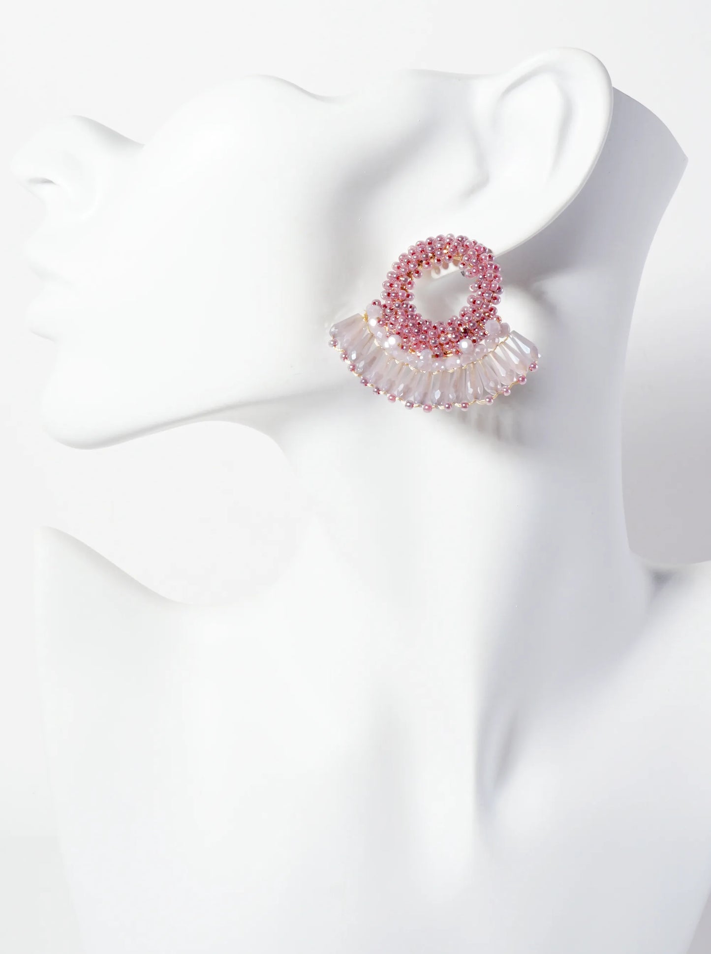 Seed Beads Wire-Wrapped Circle With Angular Beads Fringe Earrings