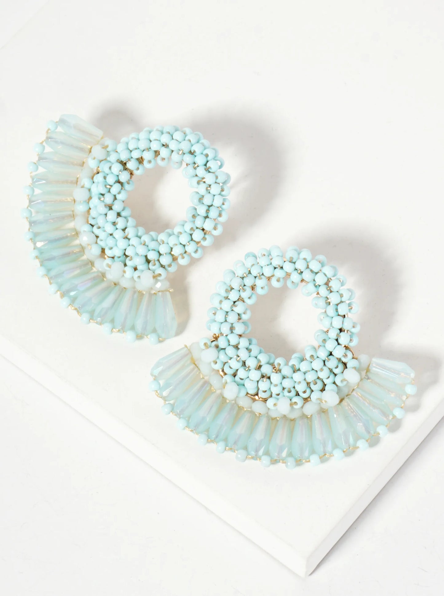 Seed Beads Wire-Wrapped Circle With Angular Beads Fringe Earrings