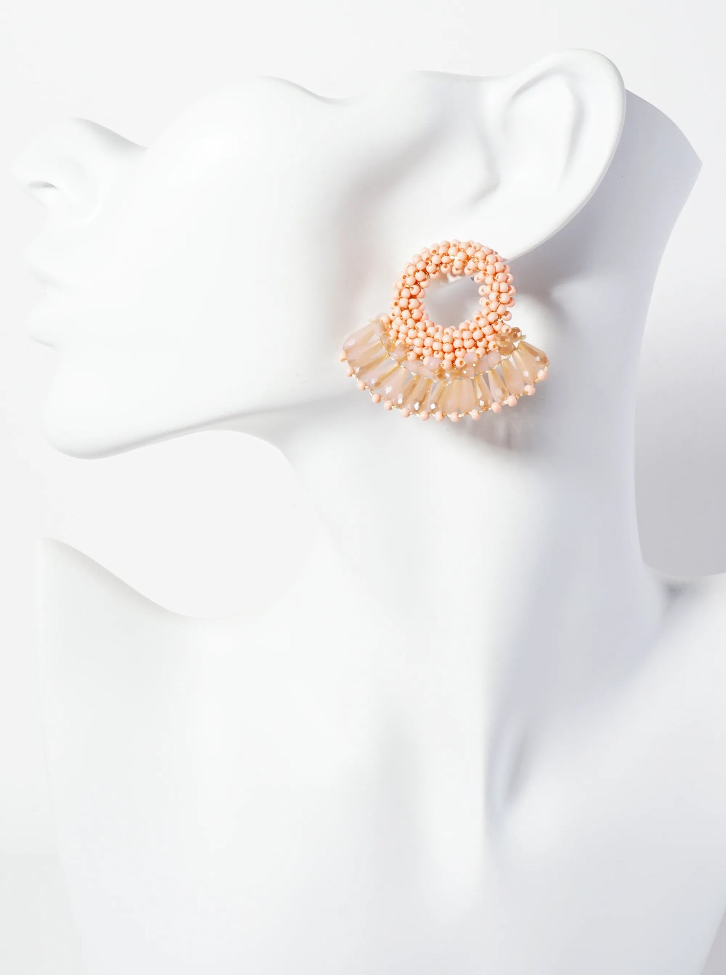 Seed Beads Wire-Wrapped Circle With Angular Beads Fringe Earrings