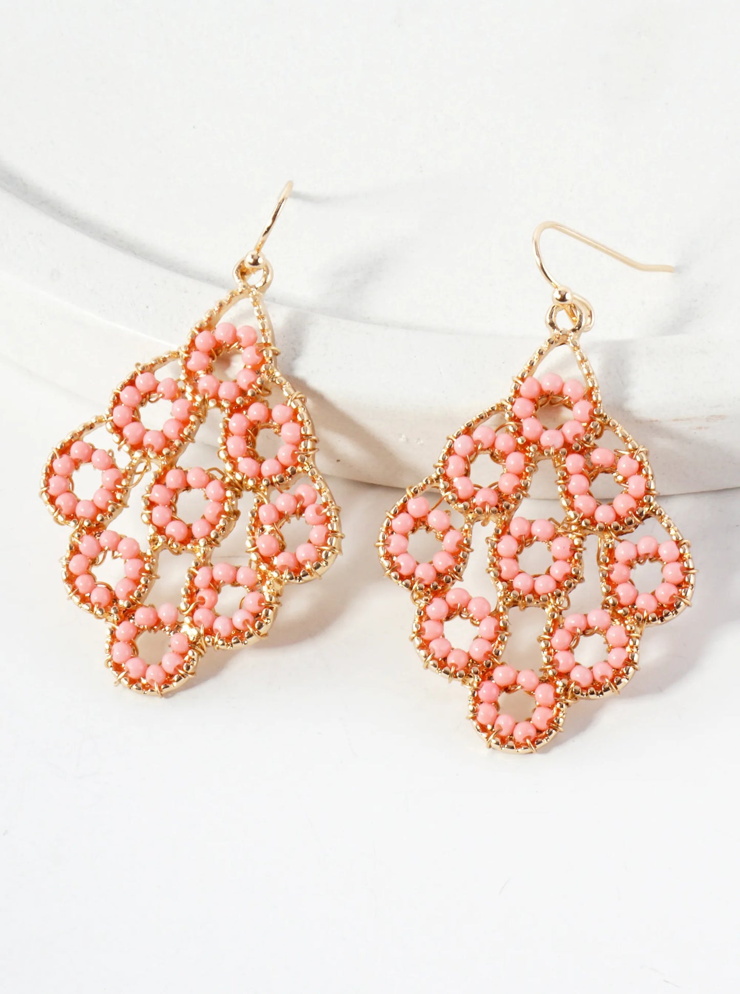 Seed-Beads Wire-Wrapped Geometric Dangle Earrings