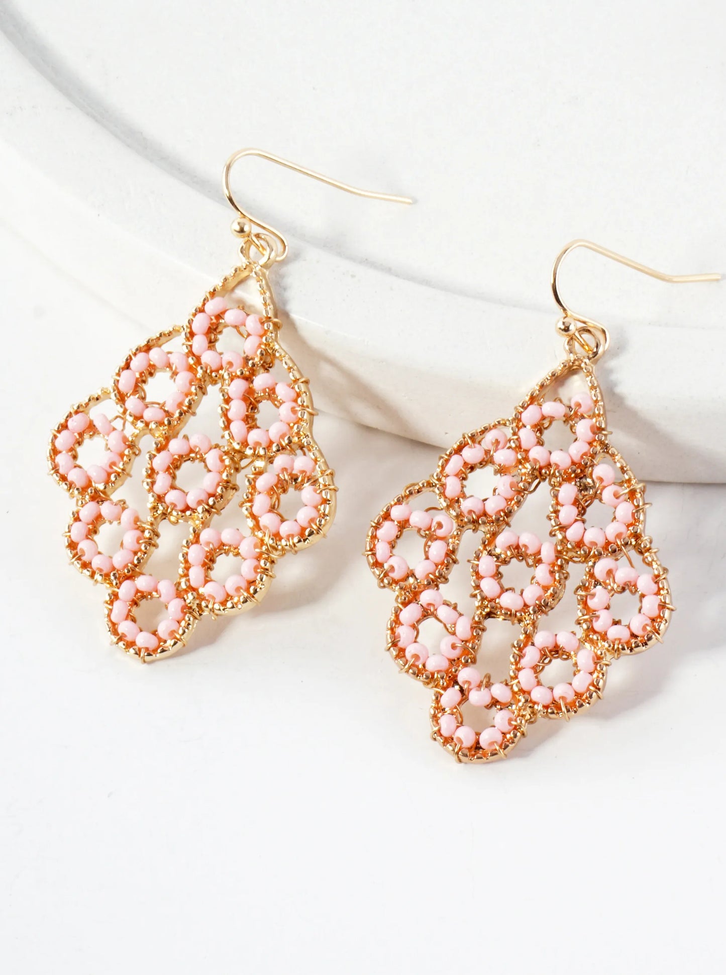 Seed-Beads Wire-Wrapped Geometric Dangle Earrings