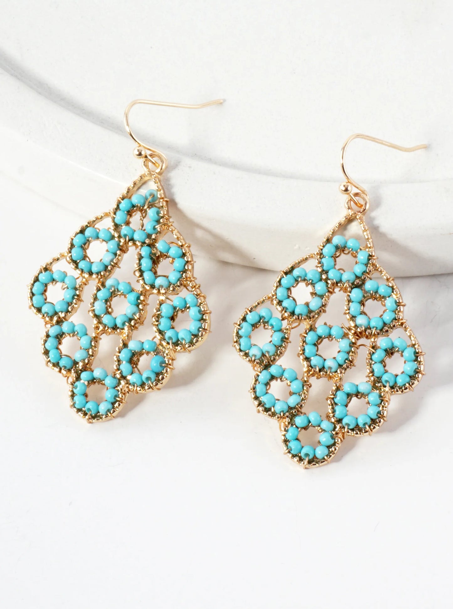 Seed-Beads Wire-Wrapped Geometric Dangle Earrings