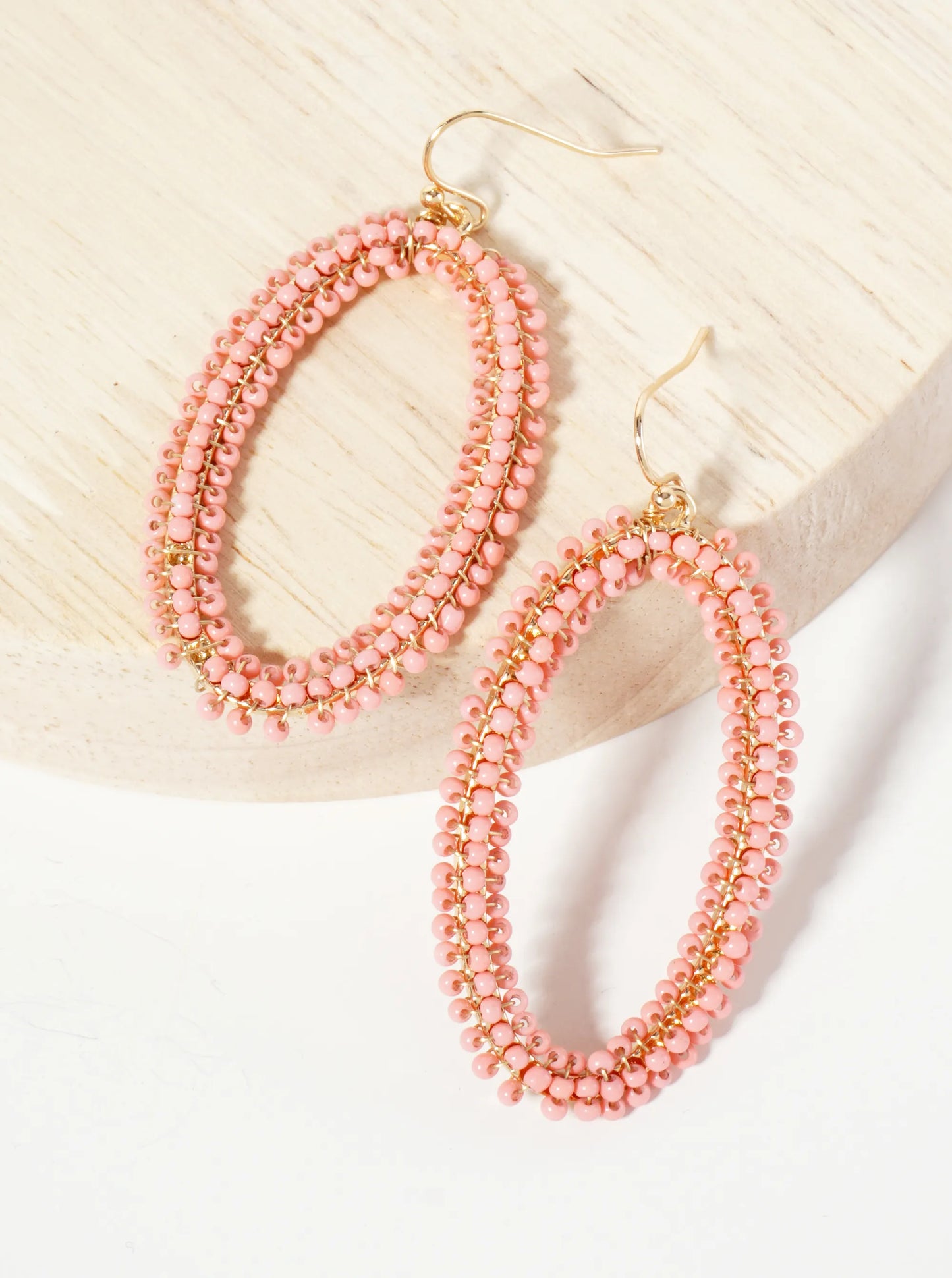 Seed-Beads Wire-Wrapped Oval-Shaped Dangle Earrings