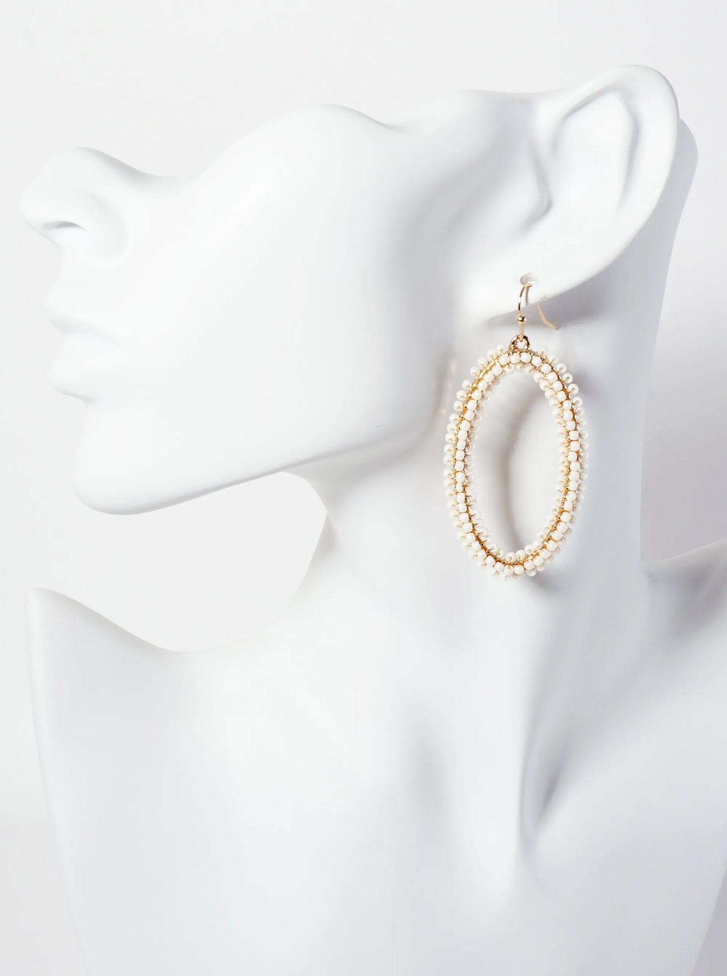 Seed-Beads Wire-Wrapped Oval-Shaped Dangle Earrings