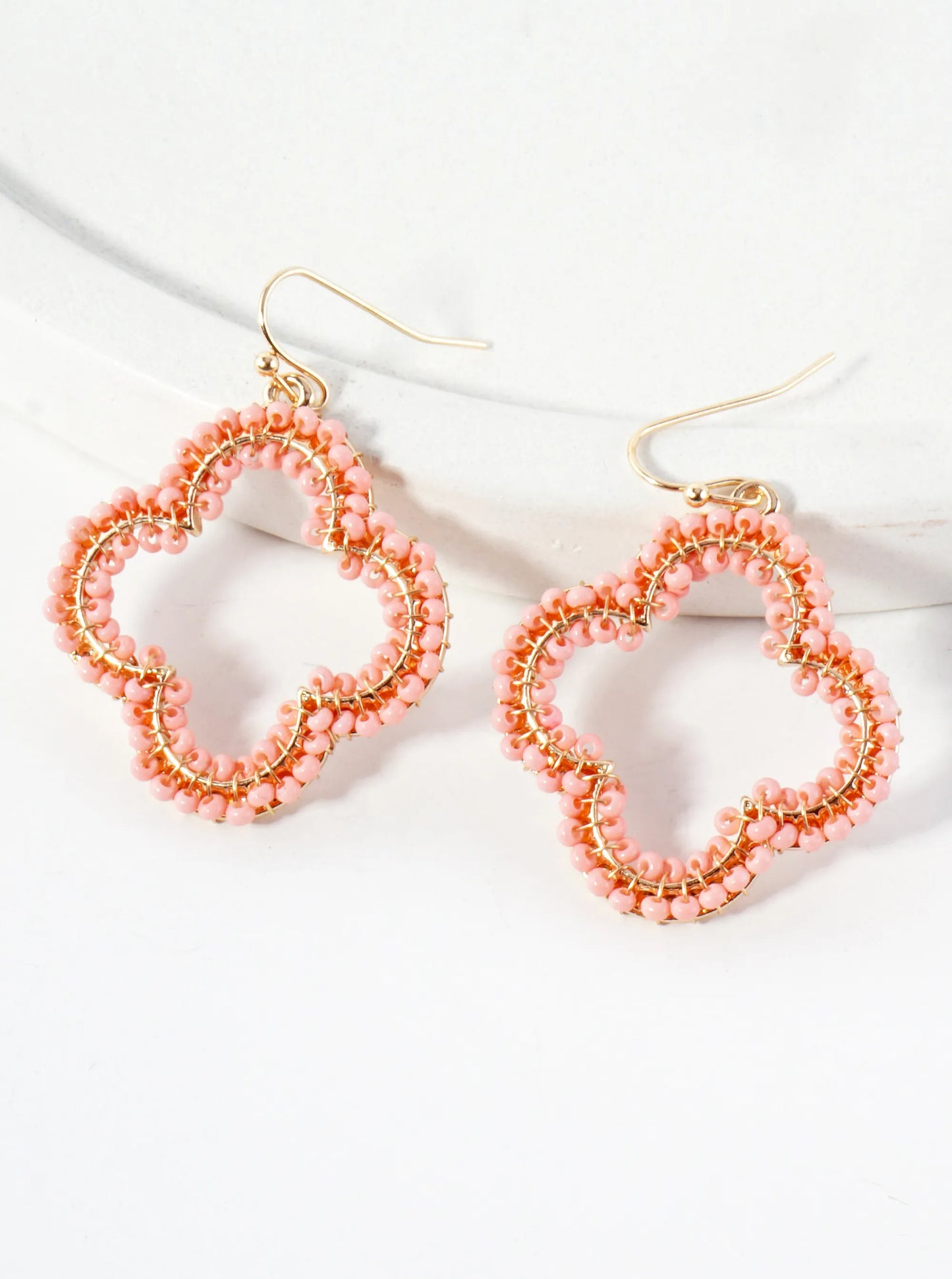 Seed-Beads Wire-Wrapped Quatrefoil Lightweight Dangle Earrings