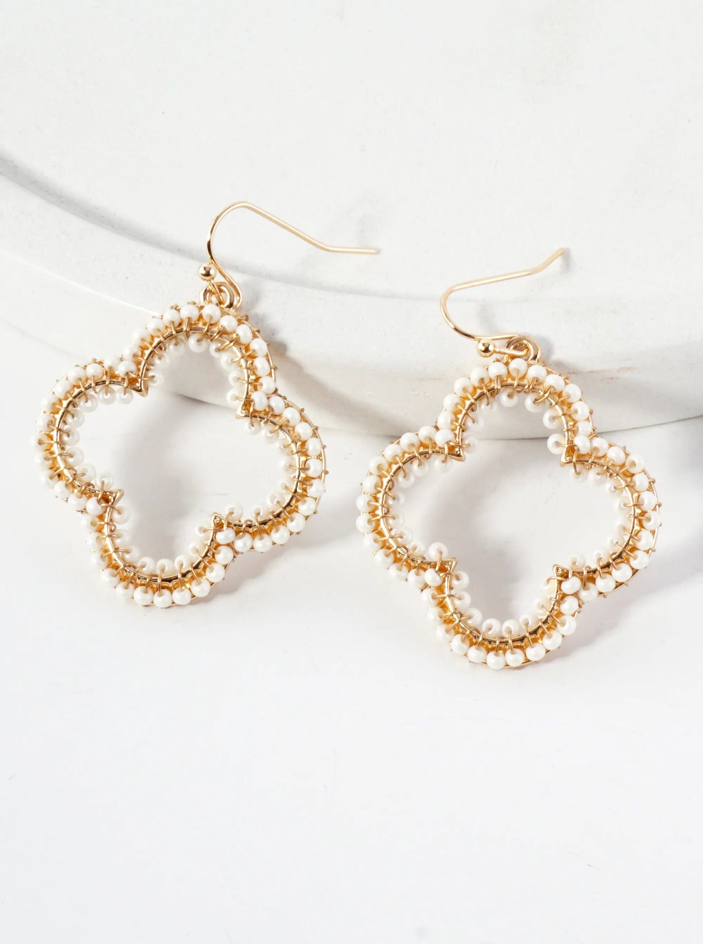 Seed-Beads Wire-Wrapped Quatrefoil Lightweight Dangle Earrings