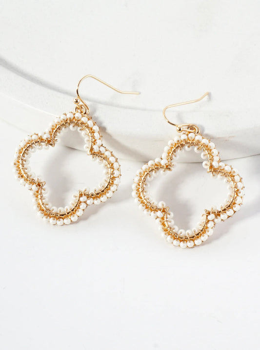 Seed-Beads Wire-Wrapped Quatrefoil Lightweight Dangle Earrings