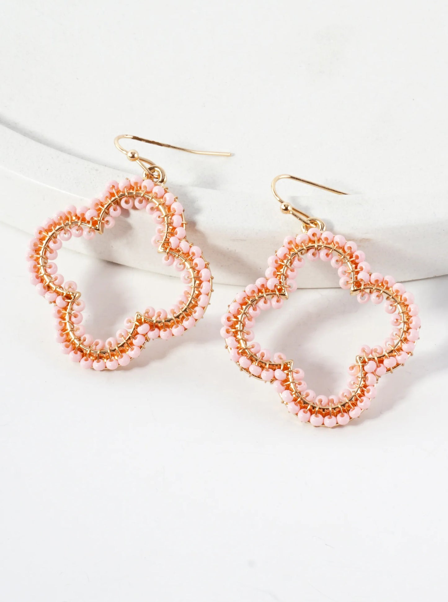 Seed-Beads Wire-Wrapped Quatrefoil Lightweight Dangle Earrings
