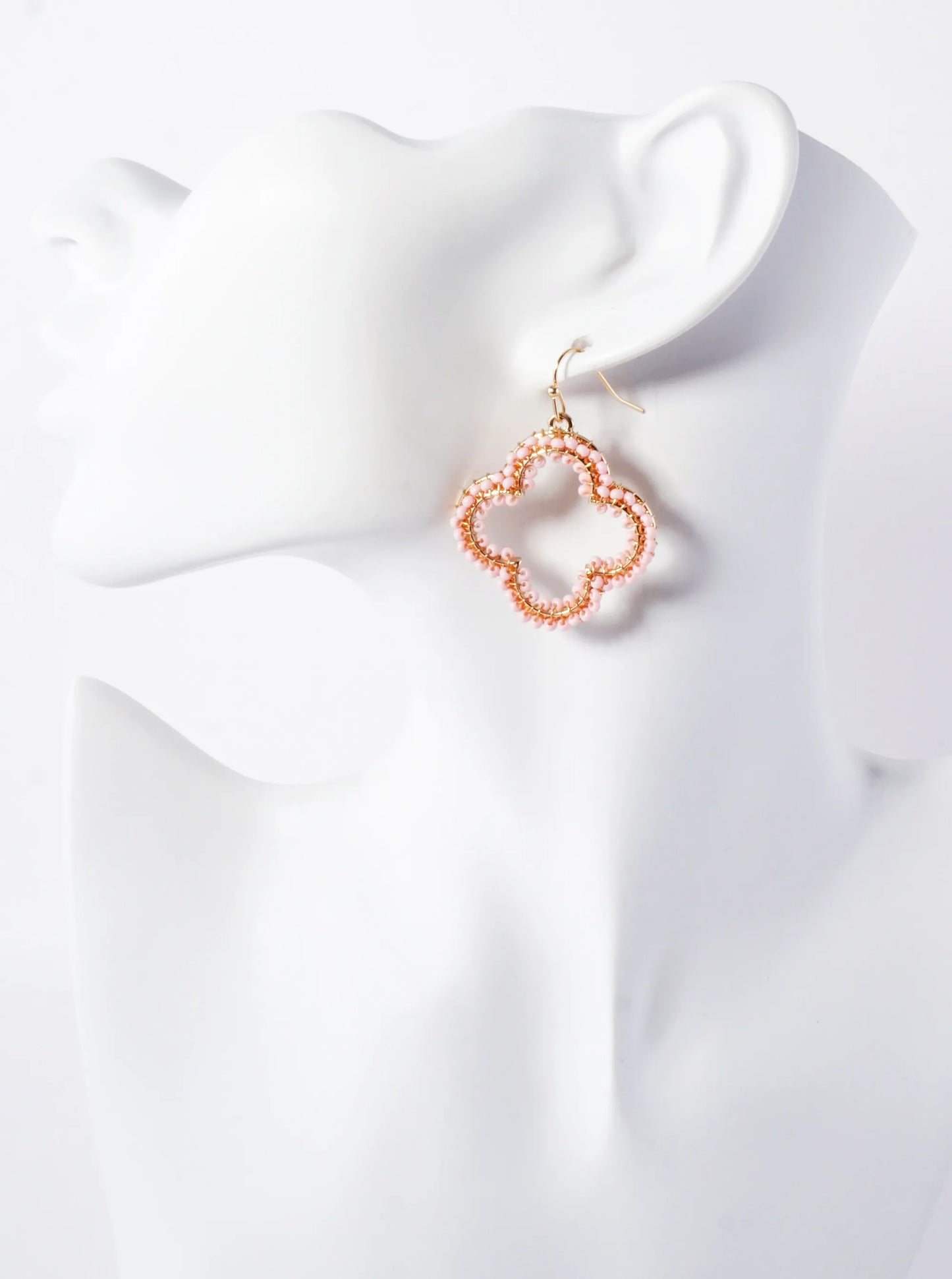 Seed-Beads Wire-Wrapped Quatrefoil Lightweight Dangle Earrings
