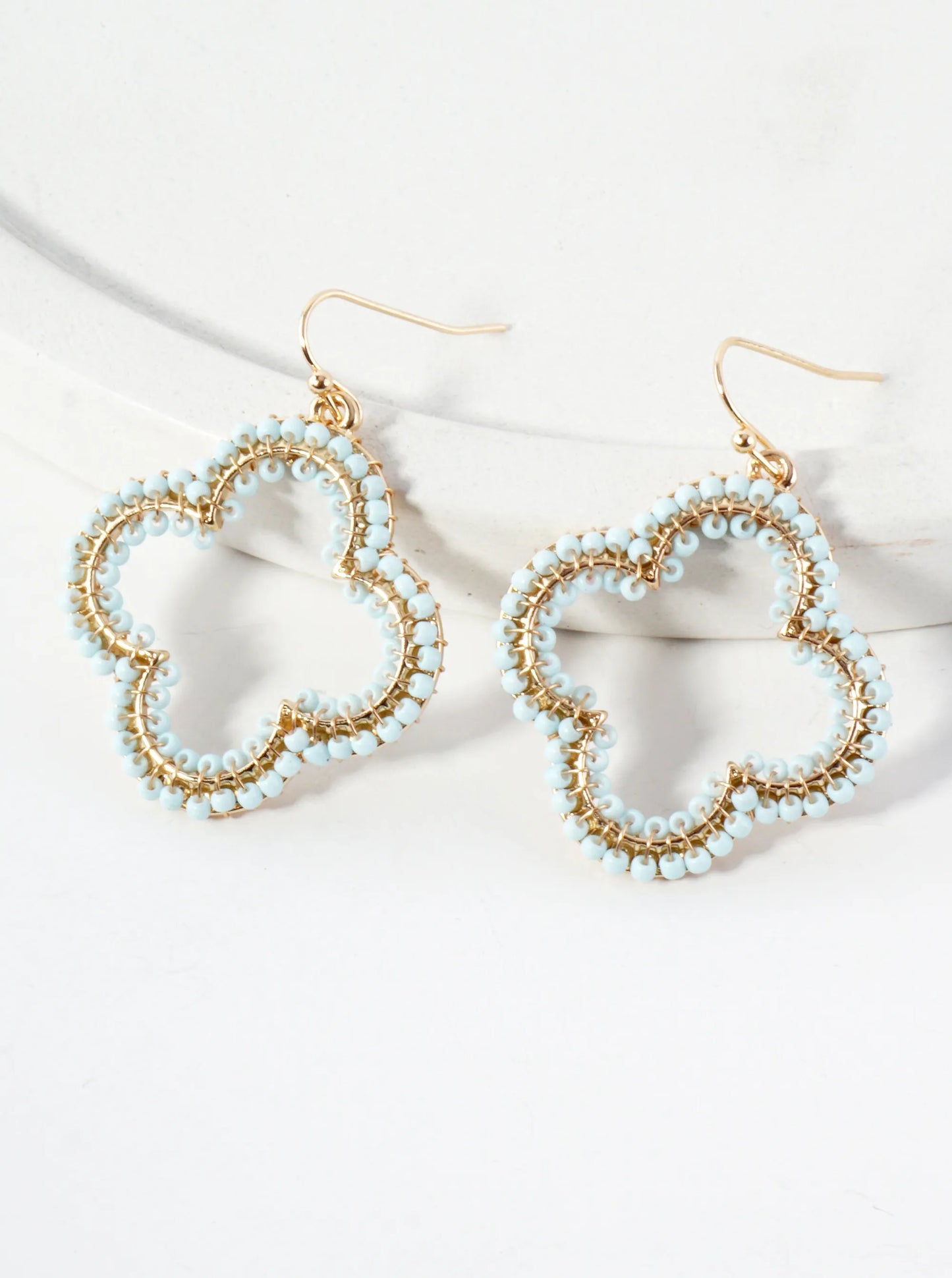 Seed-Beads Wire-Wrapped Quatrefoil Lightweight Dangle Earrings