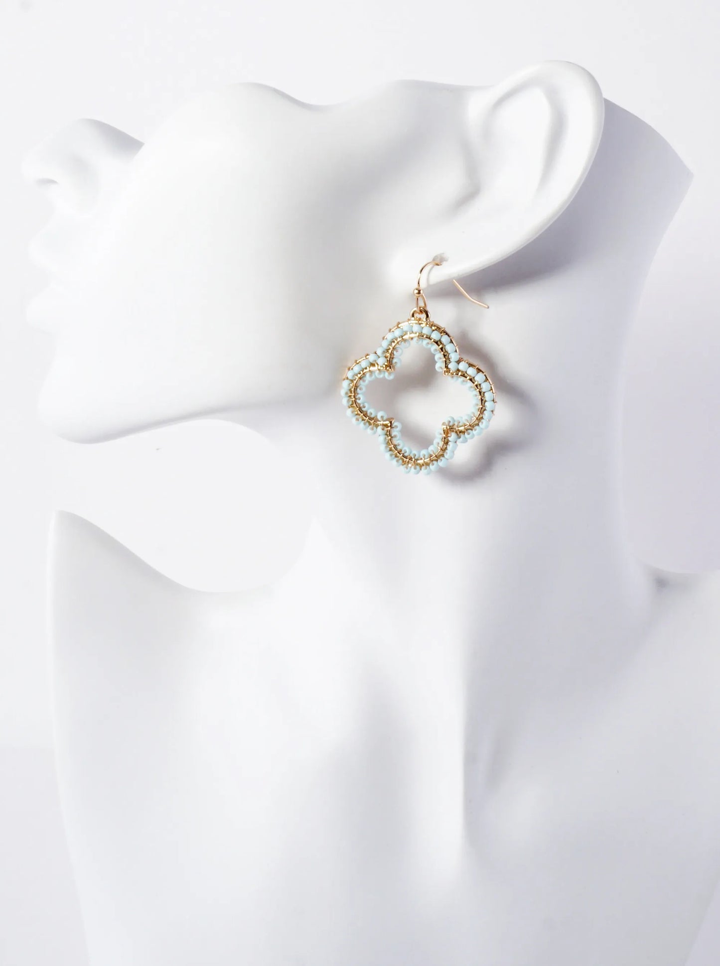 Seed-Beads Wire-Wrapped Quatrefoil Lightweight Dangle Earrings