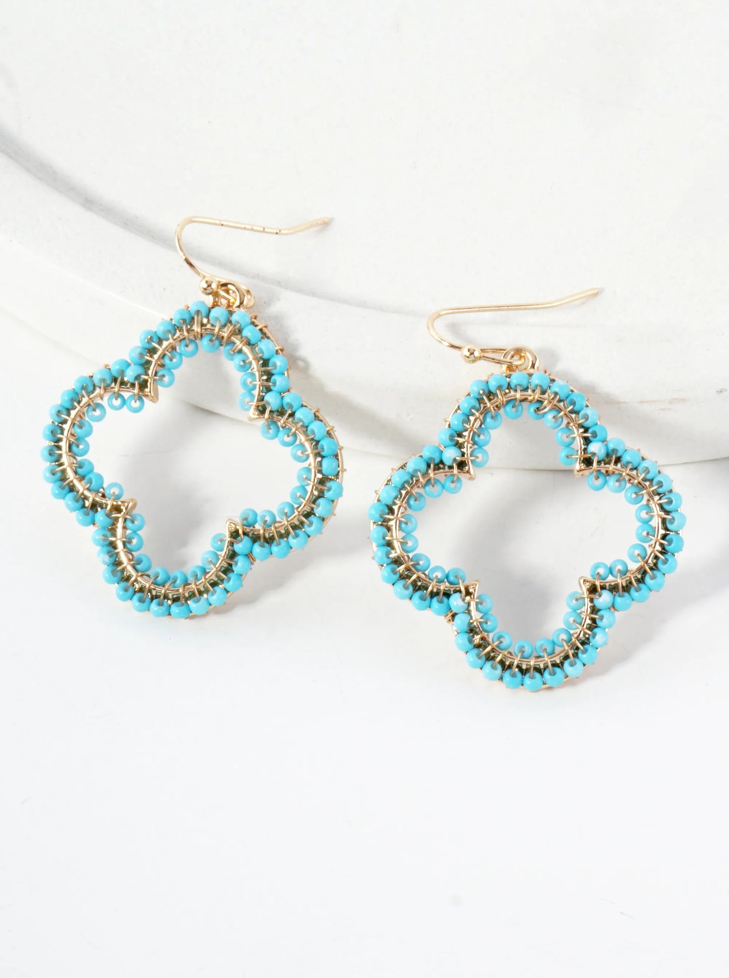 Seed-Beads Wire-Wrapped Quatrefoil Lightweight Dangle Earrings